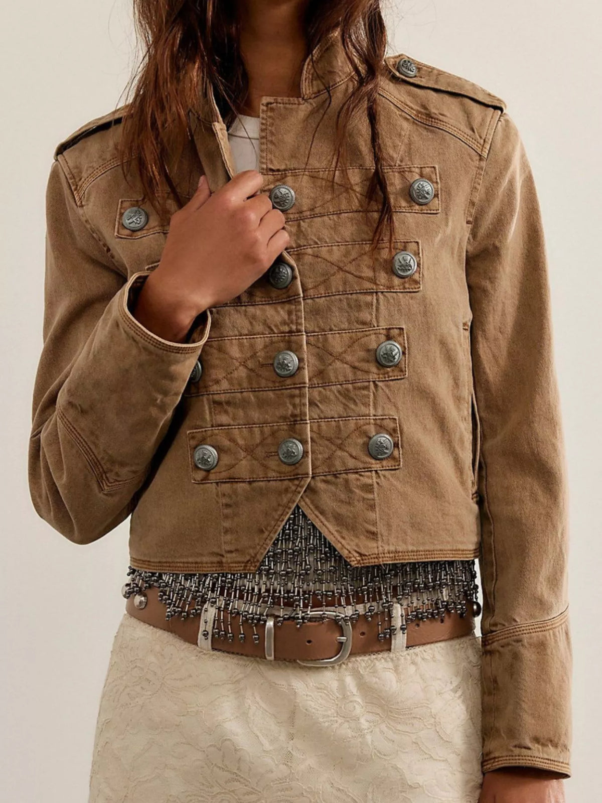 Cropped Military-Inspired Jacket - Premium variable from Tooksie - Just $81.99! Shop now at Tooksie