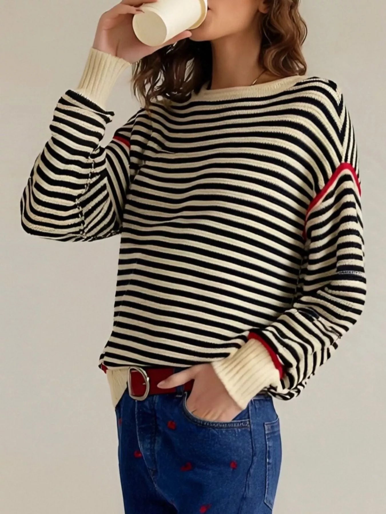 Striped Crew Neck Sweater - Premium variable from Tooksie - Just $43.99! Shop now at Tooksie