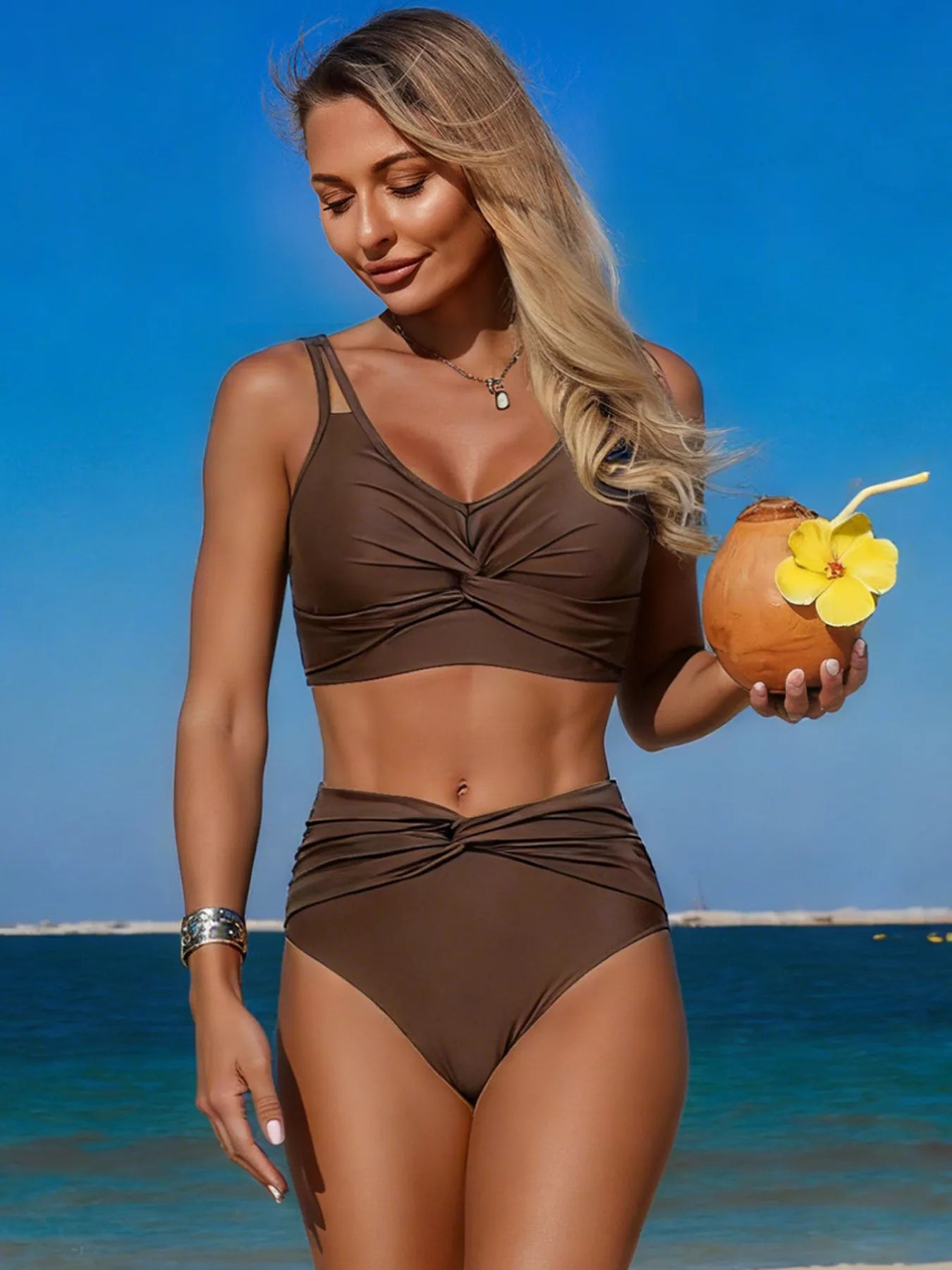 Twist Accent High Waisted Bikini - Premium variable from Trendsi - Just $29.99! Shop now at Tooksie