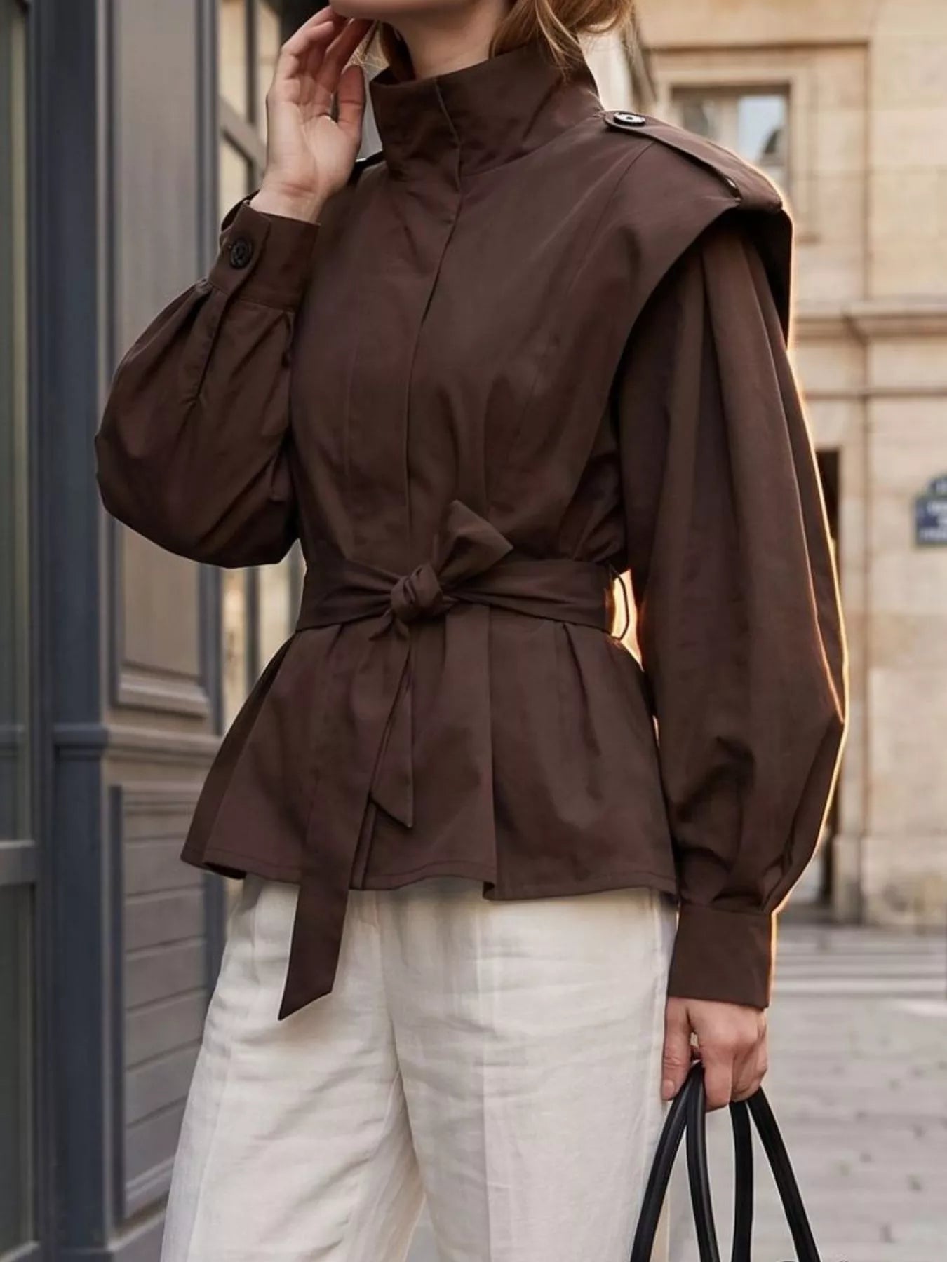 Funnel Neck Epaulette Detail Jacket - Premium variable from Tooksie - Just $67.99! Shop now at Tooksie