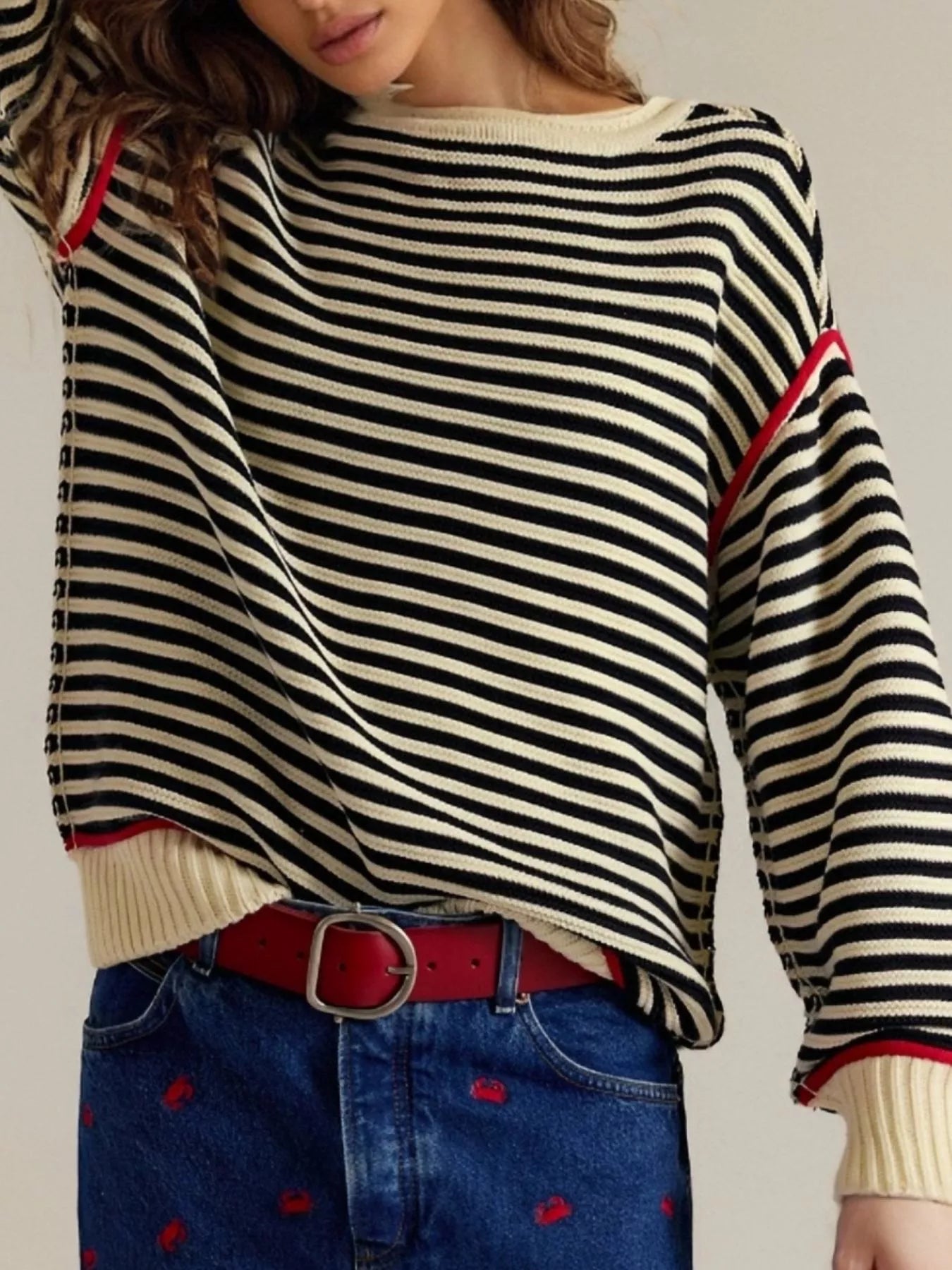 Striped Crew Neck Sweater - Premium variable from Tooksie - Just $43.99! Shop now at Tooksie