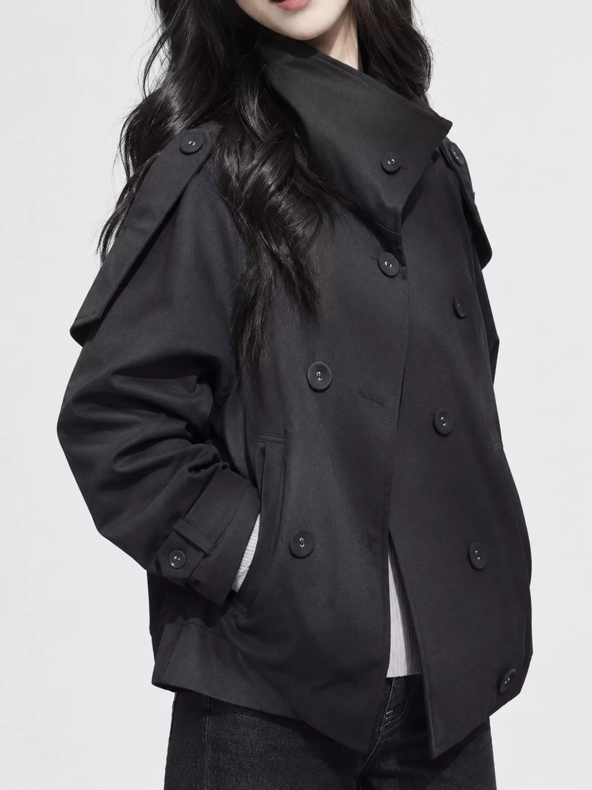 Double-Breasted Cropped Trench Coat - Premium variable from Tooksie - Just $56.99! Shop now at Tooksie