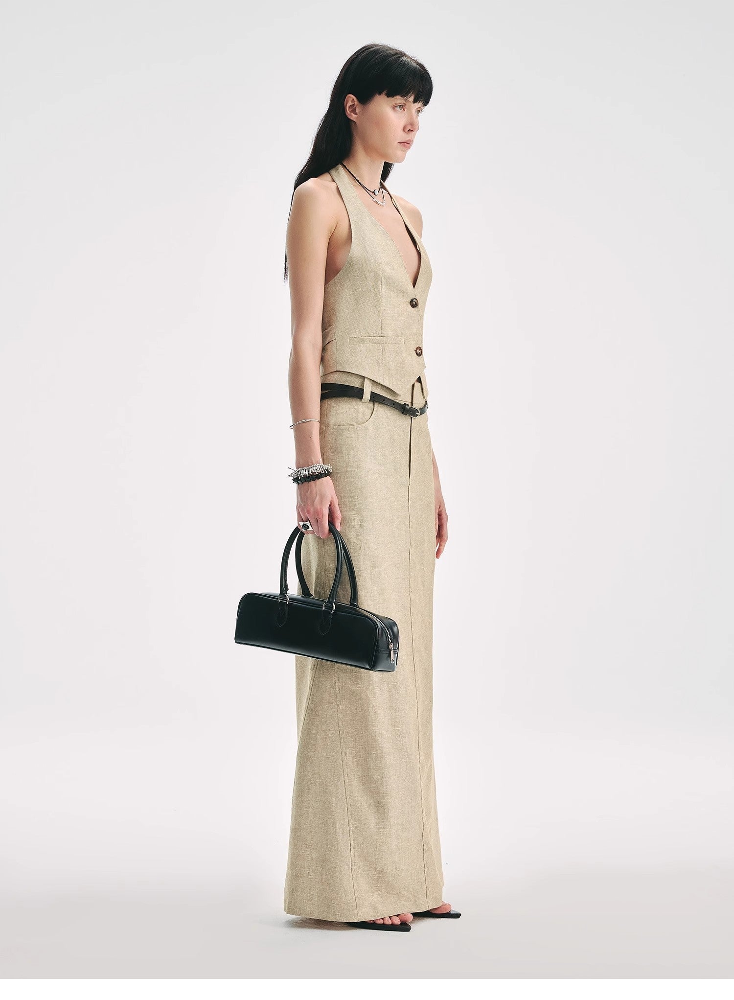 Linen V-Neck Halter Vest and Fishtail Skirt Set - Premium variable from Tooksie - Just $82.99! Shop now at Tooksie