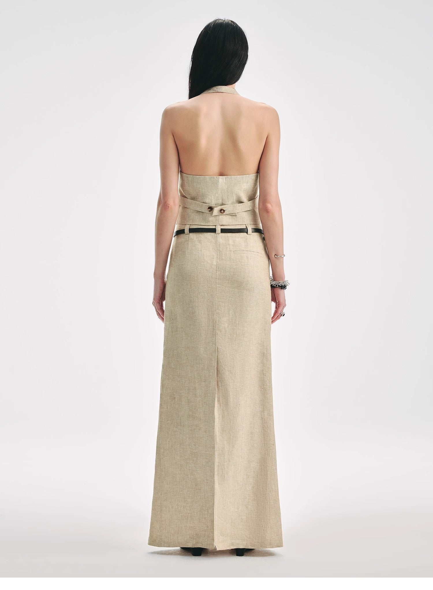Linen V-Neck Halter Vest and Fishtail Skirt Set - Premium variable from Tooksie - Just $82.99! Shop now at Tooksie