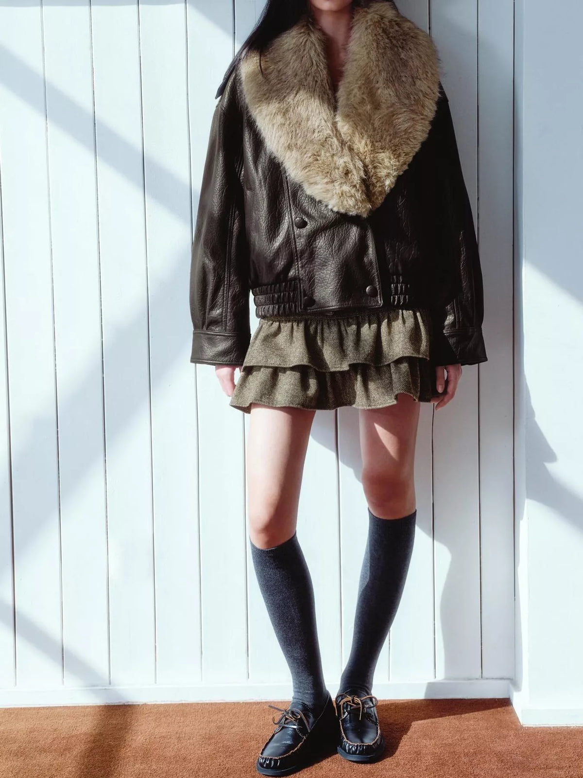Faux Fur Collar Bomber Jacket - Premium variable from Tooksie - Just $105.99! Shop now at Tooksie
