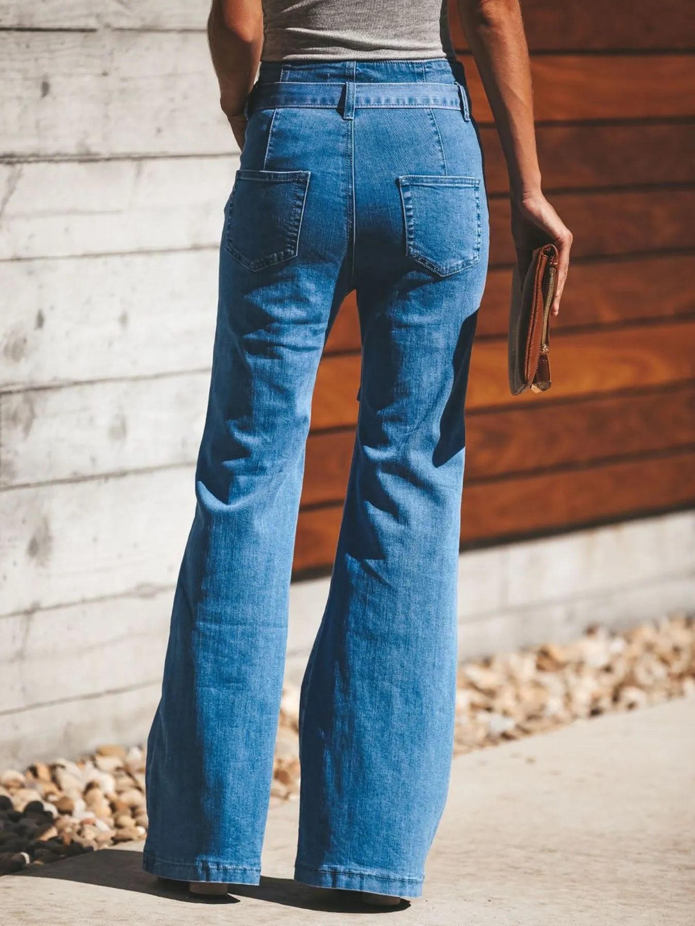 High-Waisted Tie-Front Flared Jeans - Premium variable from Tooksie - Just $50.99! Shop now at Tooksie