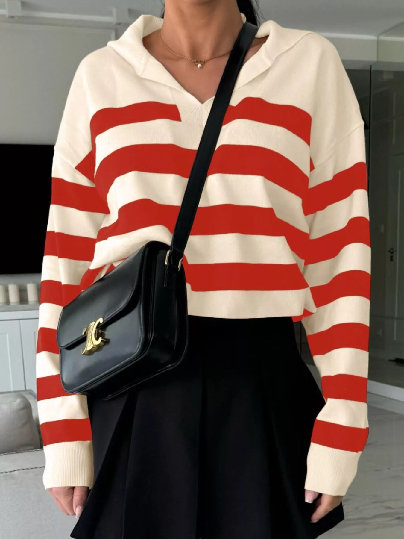 Striped Dropped Shoulder Sweater - Premium variable from Tooksie - Just $48.99! Shop now at Tooksie