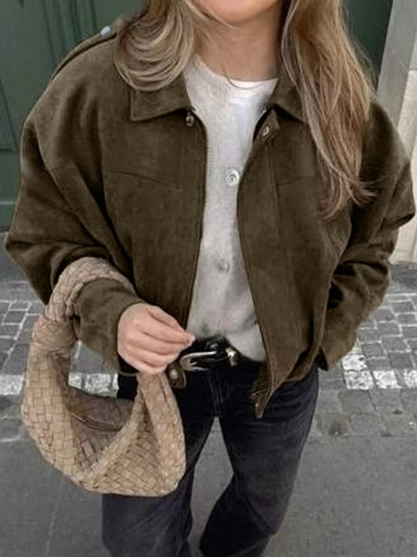 Suede Inspired Cropped Bomber Jacket - Premium variable from Tooksie - Just $65.99! Shop now at Tooksie