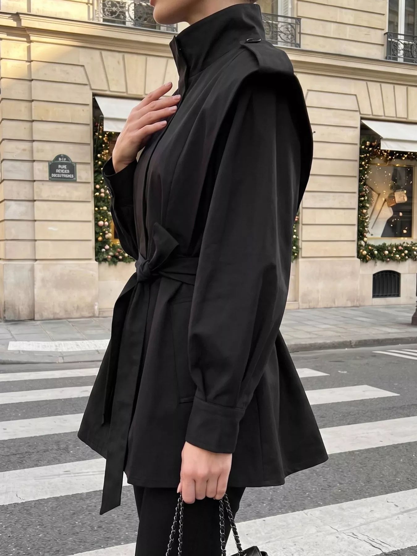 Funnel Neck Epaulette Detail Jacket - Premium variable from Tooksie - Just $67.99! Shop now at Tooksie