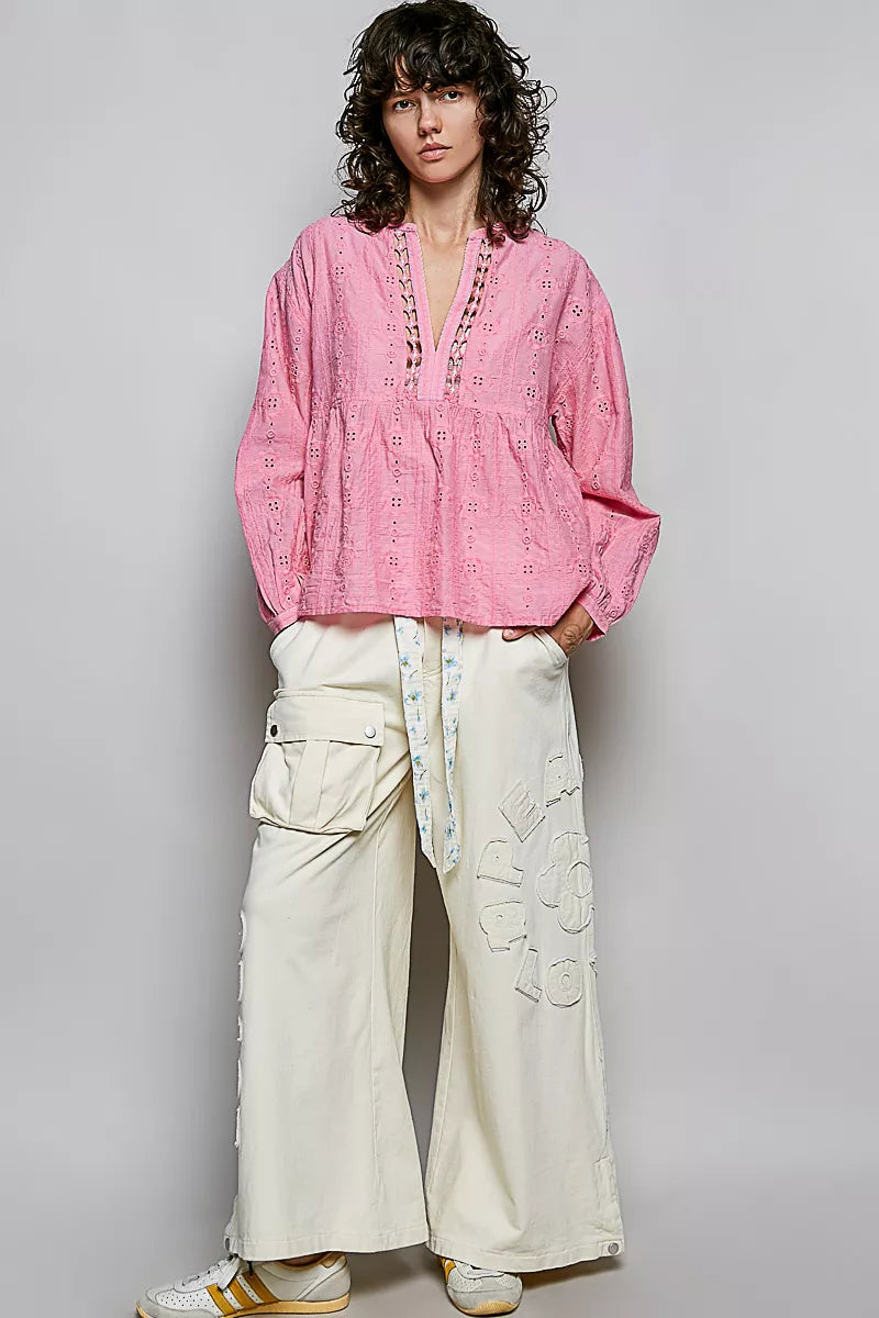 Eyelet Lace Empire Waist Blouse - Premium variable from Tooksie - Just $66.99! Shop now at Tooksie