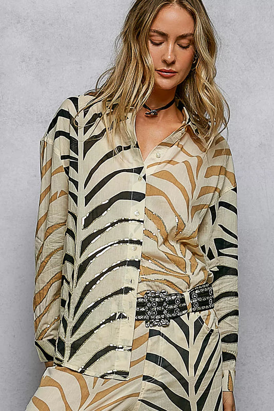 Two-Tone Printed Long Sleeve Shirt - Premium variable from Tooksie - Just $47.99! Shop now at Tooksie
