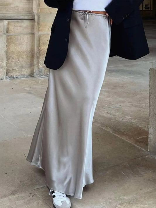 Satin Maxi Skirt with Drawstring Waist - Premium variable from Tooksie - Just $44.99! Shop now at Tooksie