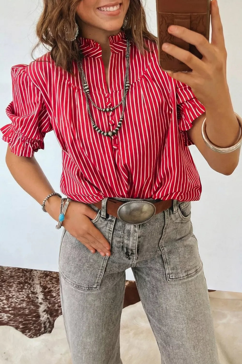 Striped Short Sleeve Shirt - Premium variable from Tooksie - Just $47.99! Shop now at Tooksie