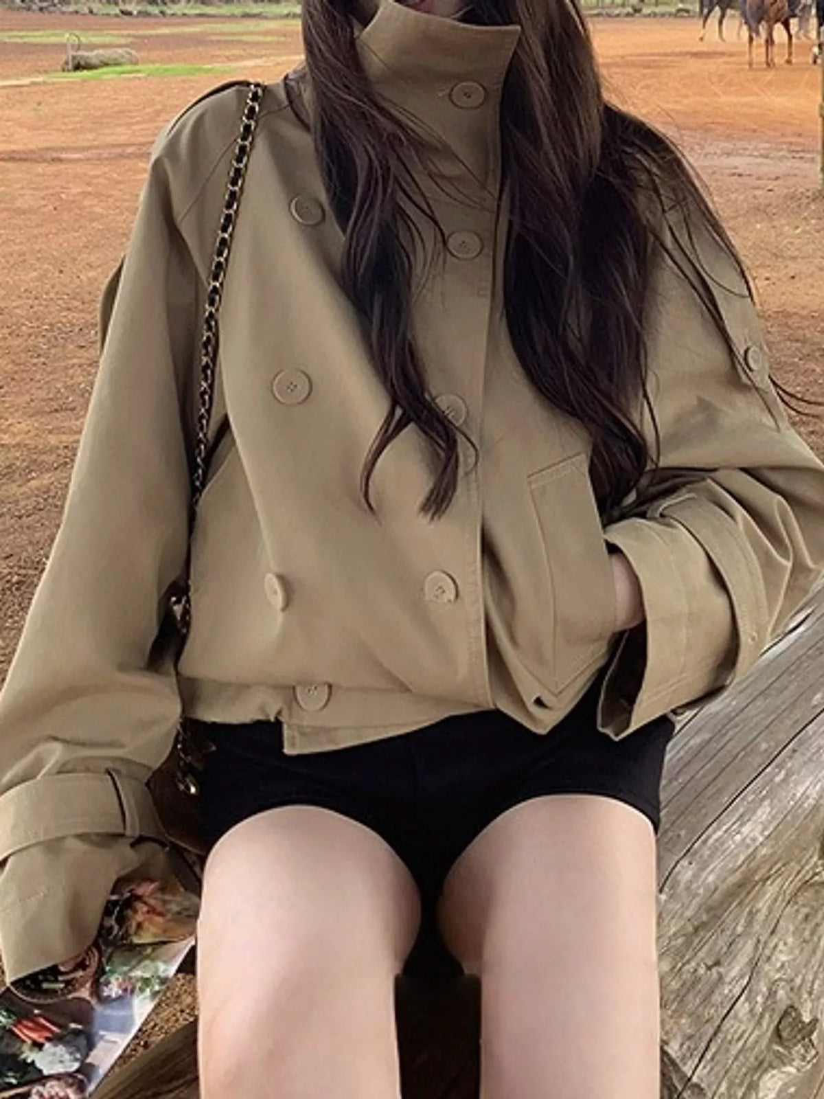 Double-Breasted Cropped Trench Coat - Premium variable from Tooksie - Just $56.99! Shop now at Tooksie