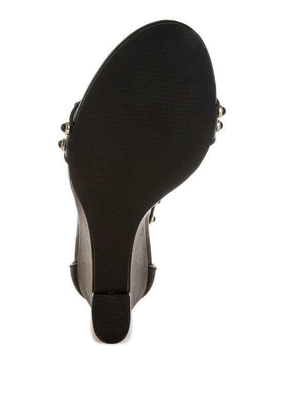 Stud Embellished Wedge Sandals - Premium variable from Tooksie - Just $63.99! Shop now at Tooksie