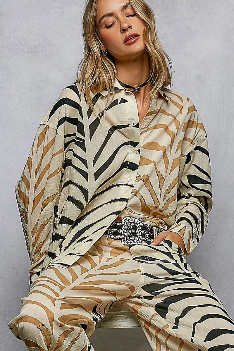 Two-Tone Printed Long Sleeve Shirt - Premium variable from Tooksie - Just $47.99! Shop now at Tooksie