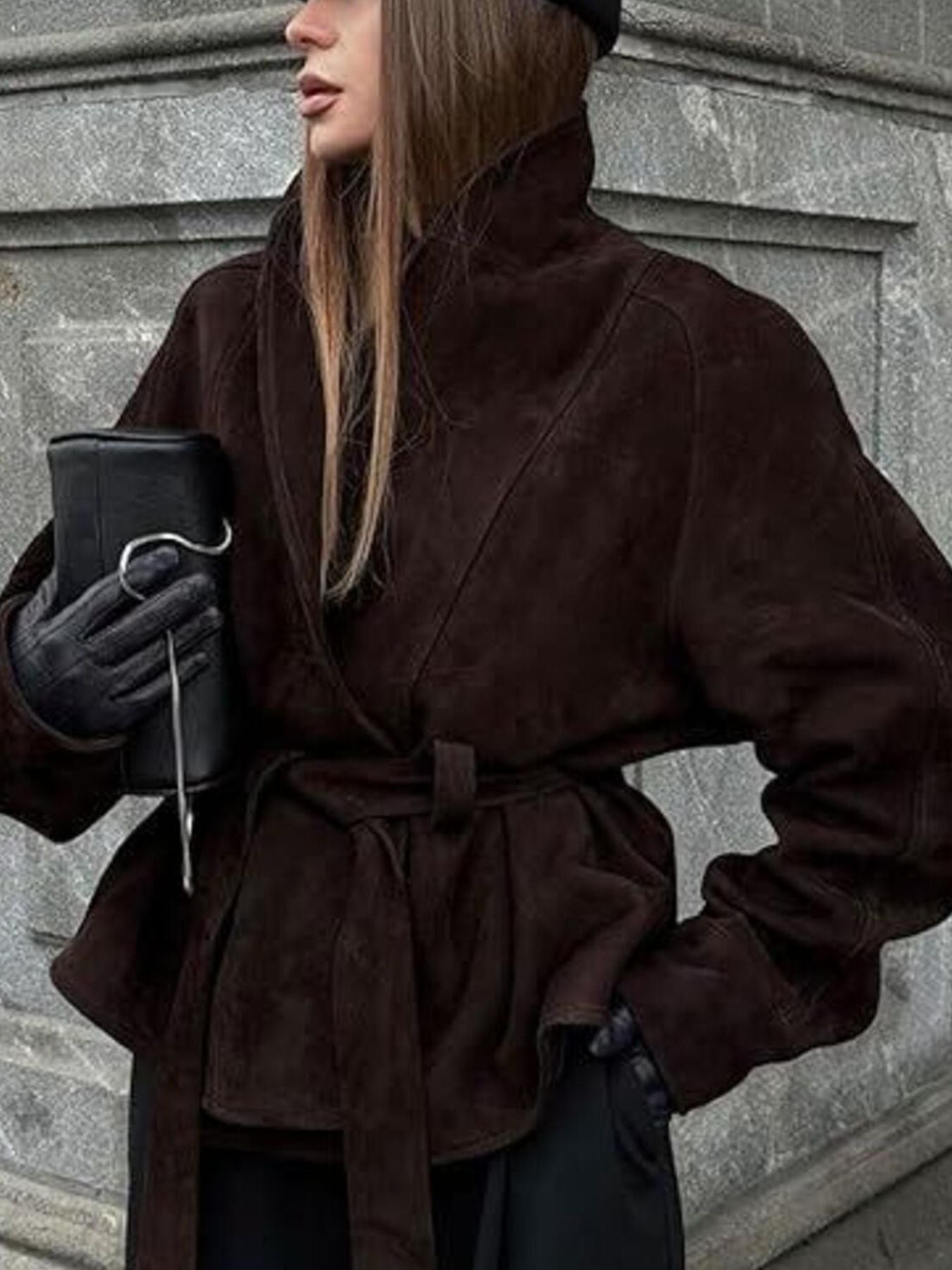 Tie Waist Vintage Style Faux Suede Jacket - Premium variable from Tooksie - Just $96.99! Shop now at Tooksie