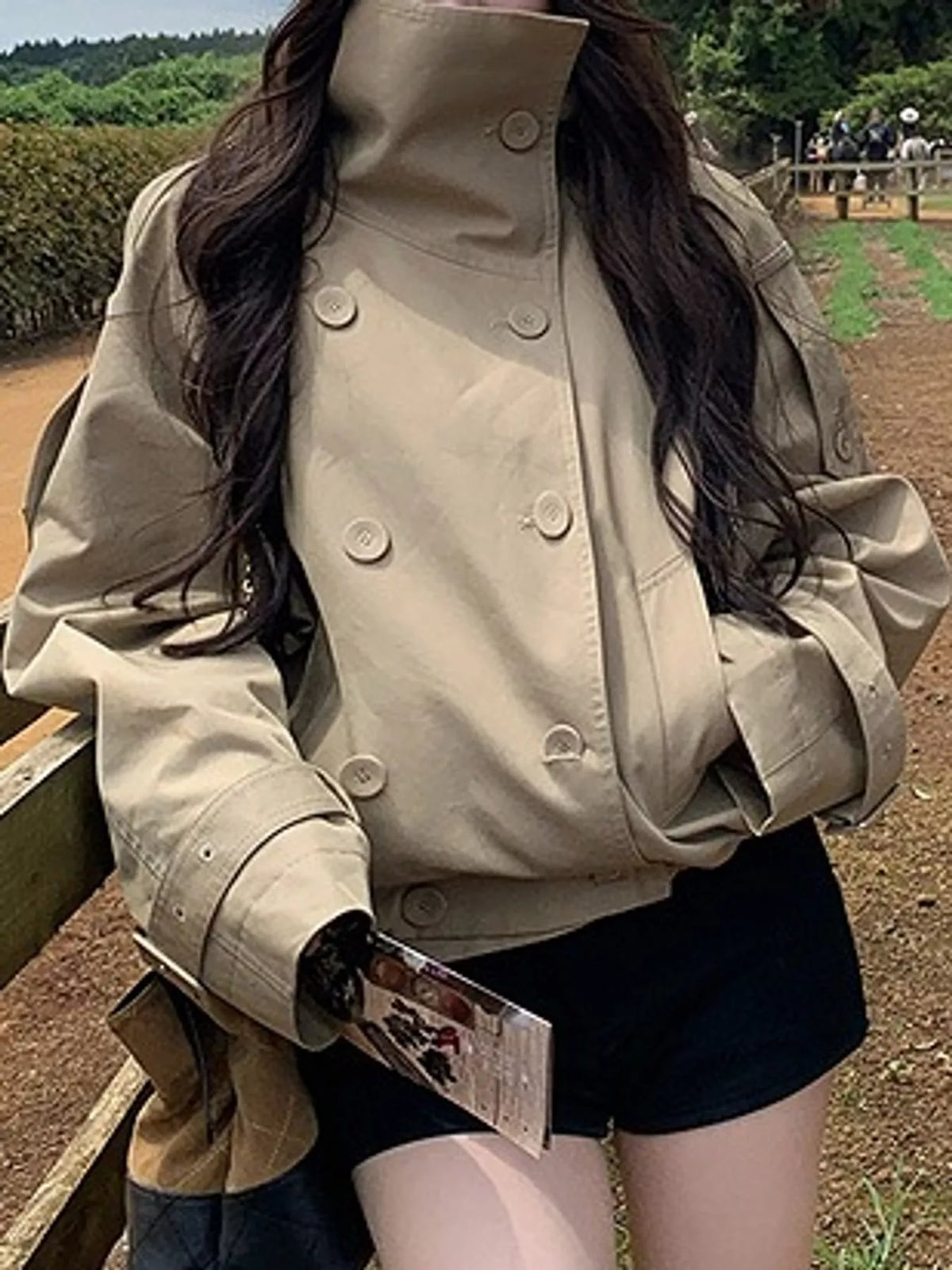 Double-Breasted Cropped Trench Coat - Premium variable from Tooksie - Just $56.99! Shop now at Tooksie