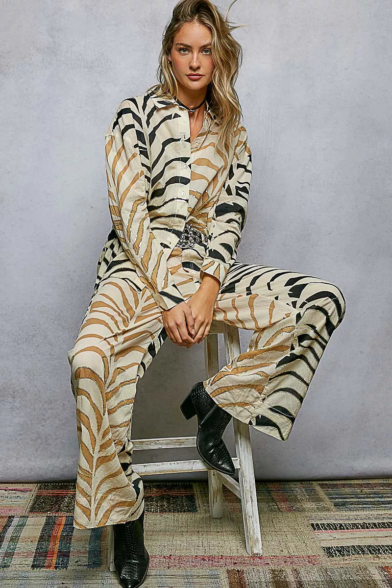 Two-Tone Printed Long Sleeve Shirt - Premium variable from Tooksie - Just $47.99! Shop now at Tooksie