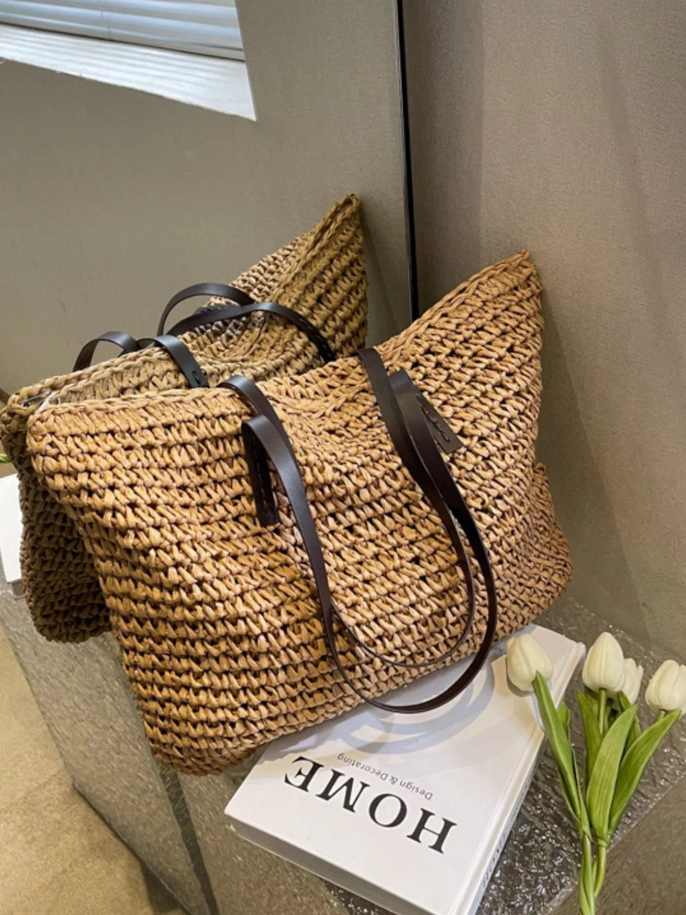 Woven Straw Shoulder Bag - Premium  from Trendsi - Just $31.99! Shop now at Tooksie
