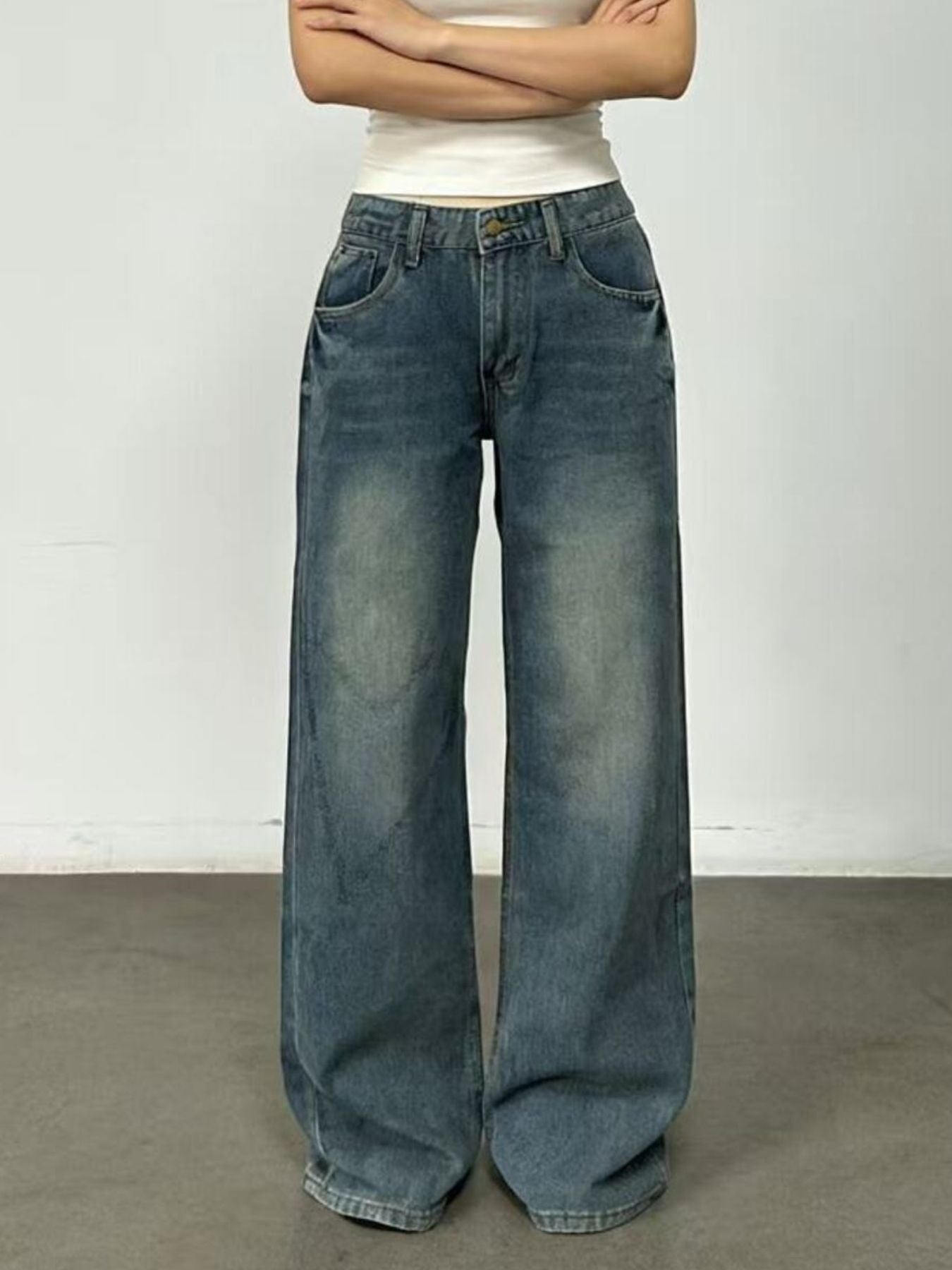 Vintage Wash Wide Leg Jeans - Premium variable from Tooksie - Just $40.99! Shop now at Tooksie