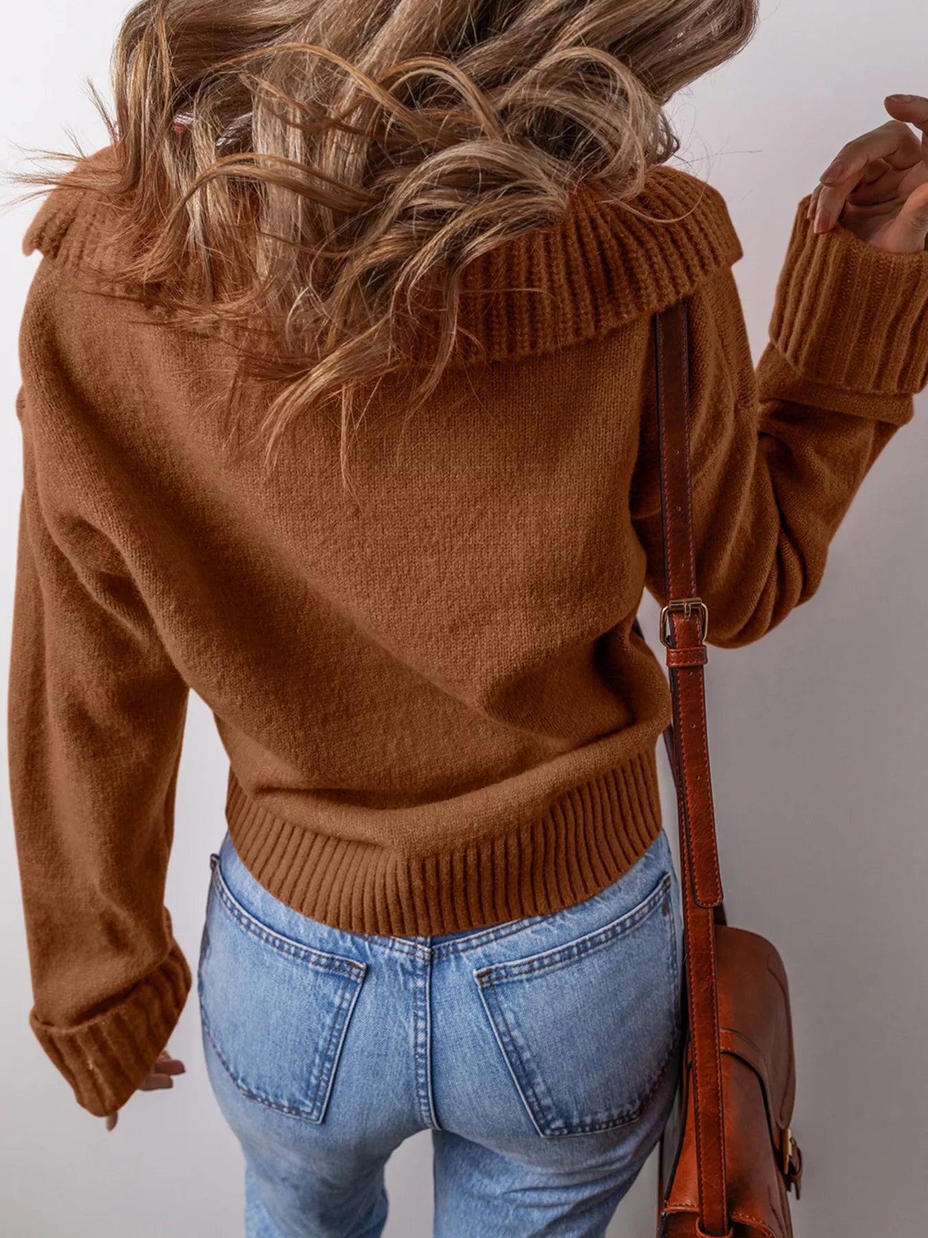 Collared V Neck Ribbed Edge Sweater - Premium variable from Tooksie - Just $44.99! Shop now at Tooksie