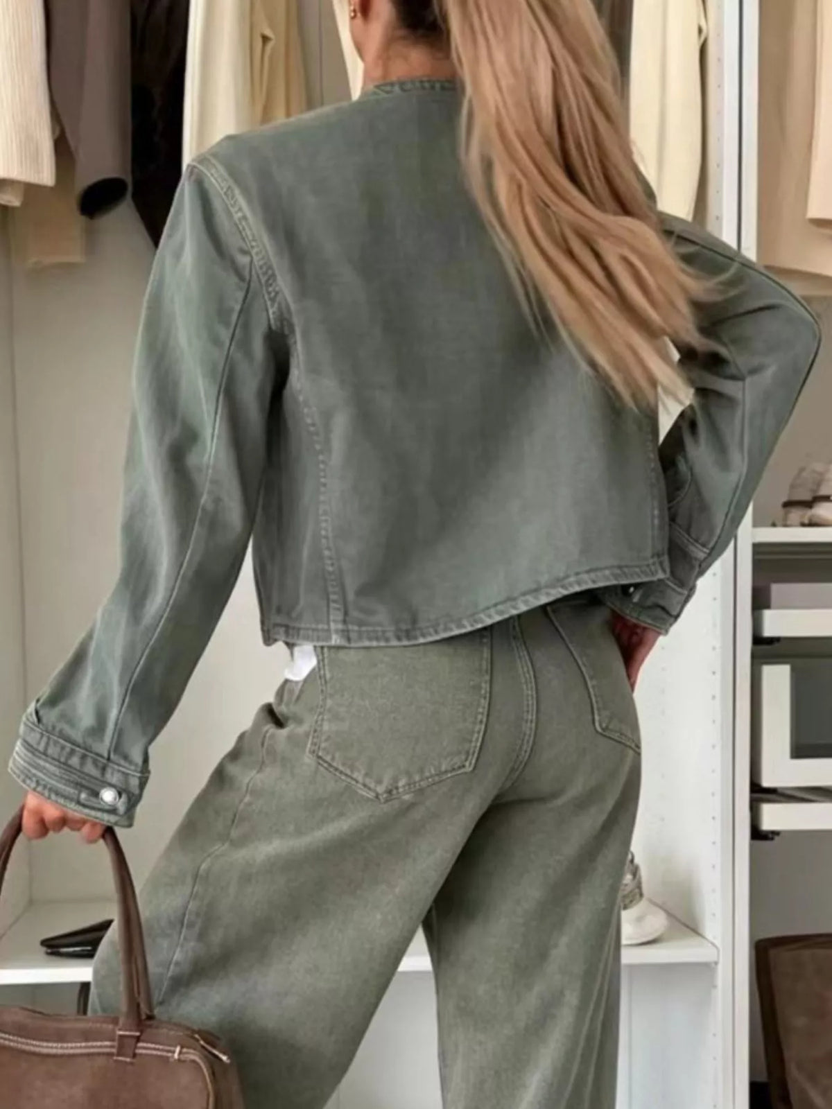 Cropped Denim Military Inspired Jacket - Premium variable from Tooksie - Just $77.99! Shop now at Tooksie