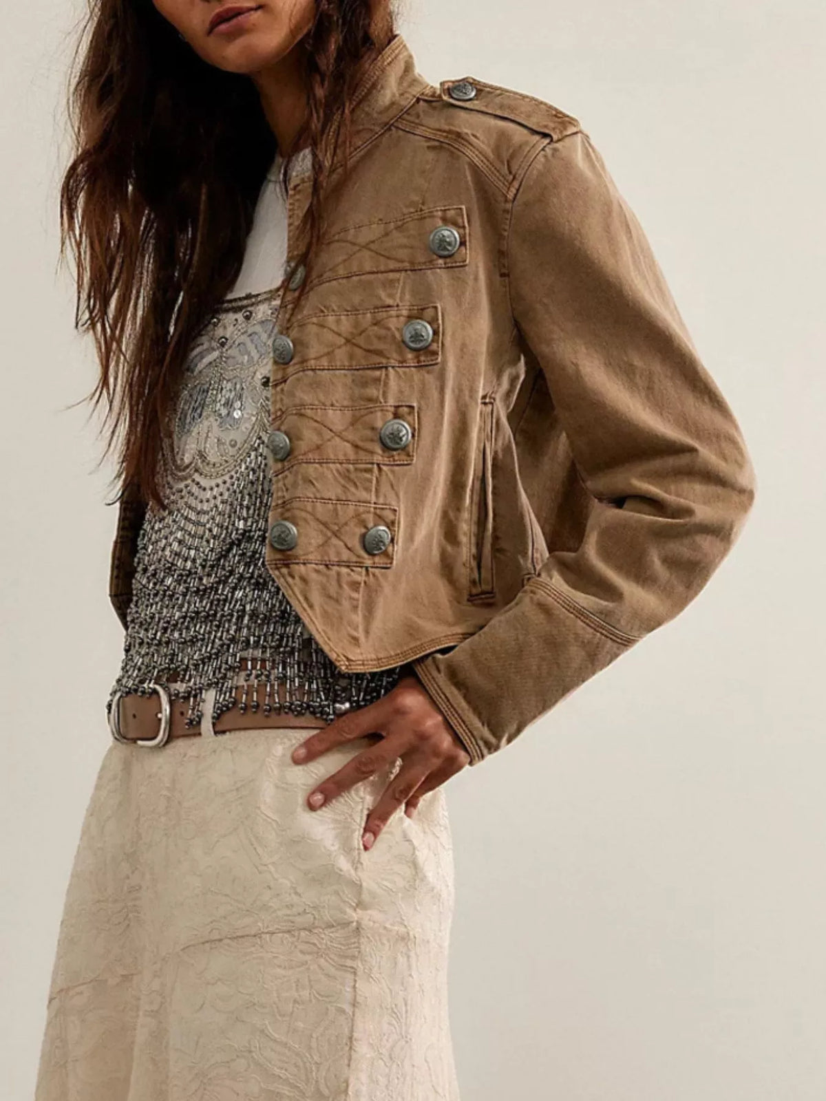 Cropped Military-Inspired Jacket - Premium variable from Tooksie - Just $81.99! Shop now at Tooksie