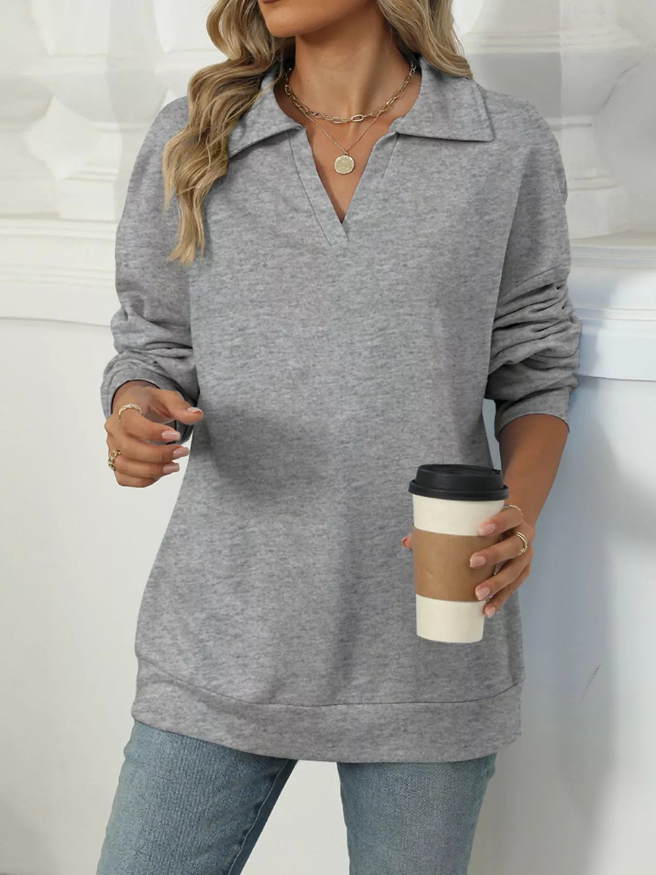Collared Long Sleeve Sweatshirt - Premium variable from Tooksie - Just $30.99! Shop now at Tooksie