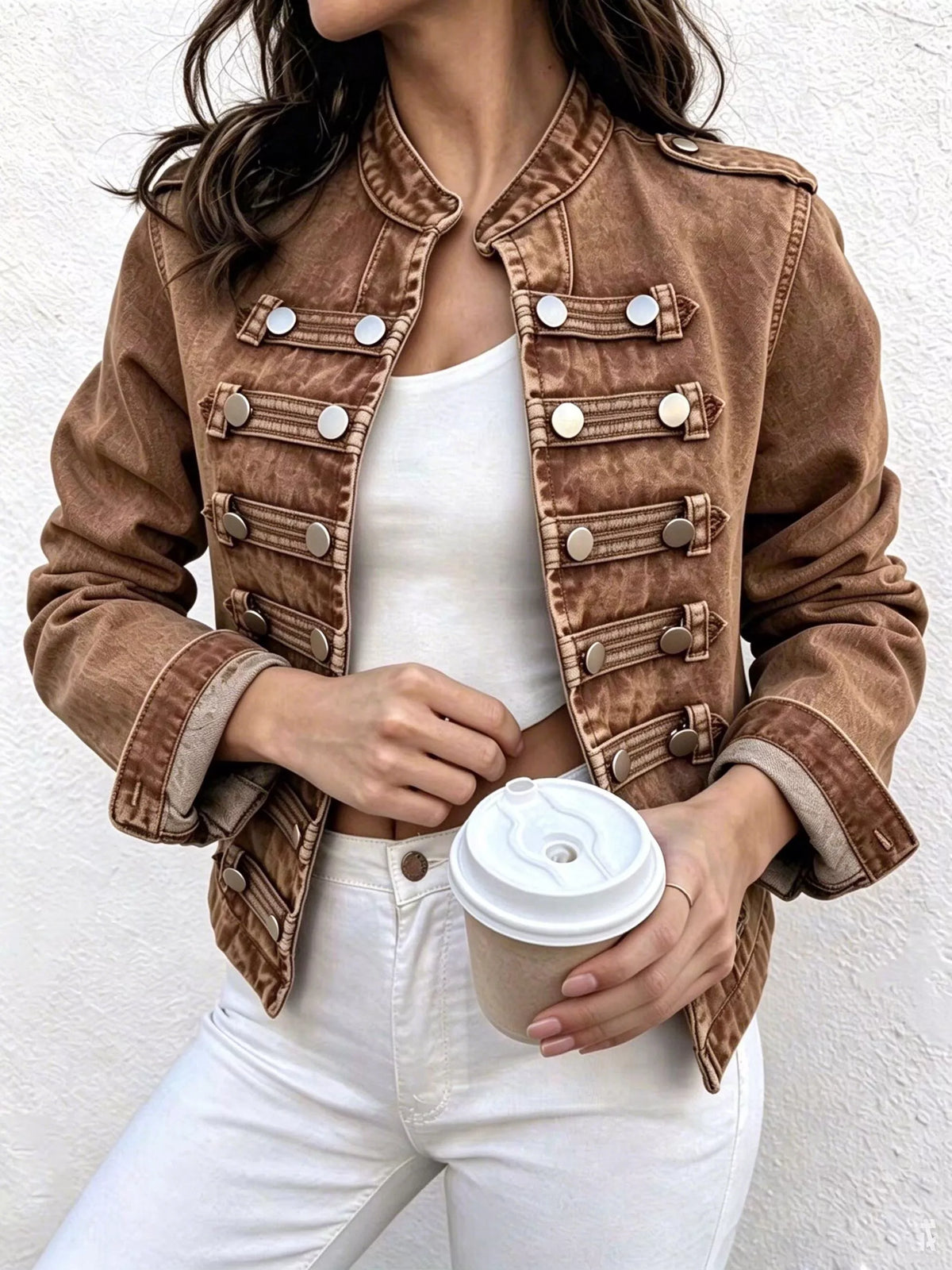 Washed Denim Military Inspired Jacket - Premium variable from Tooksie - Just $78.99! Shop now at Tooksie