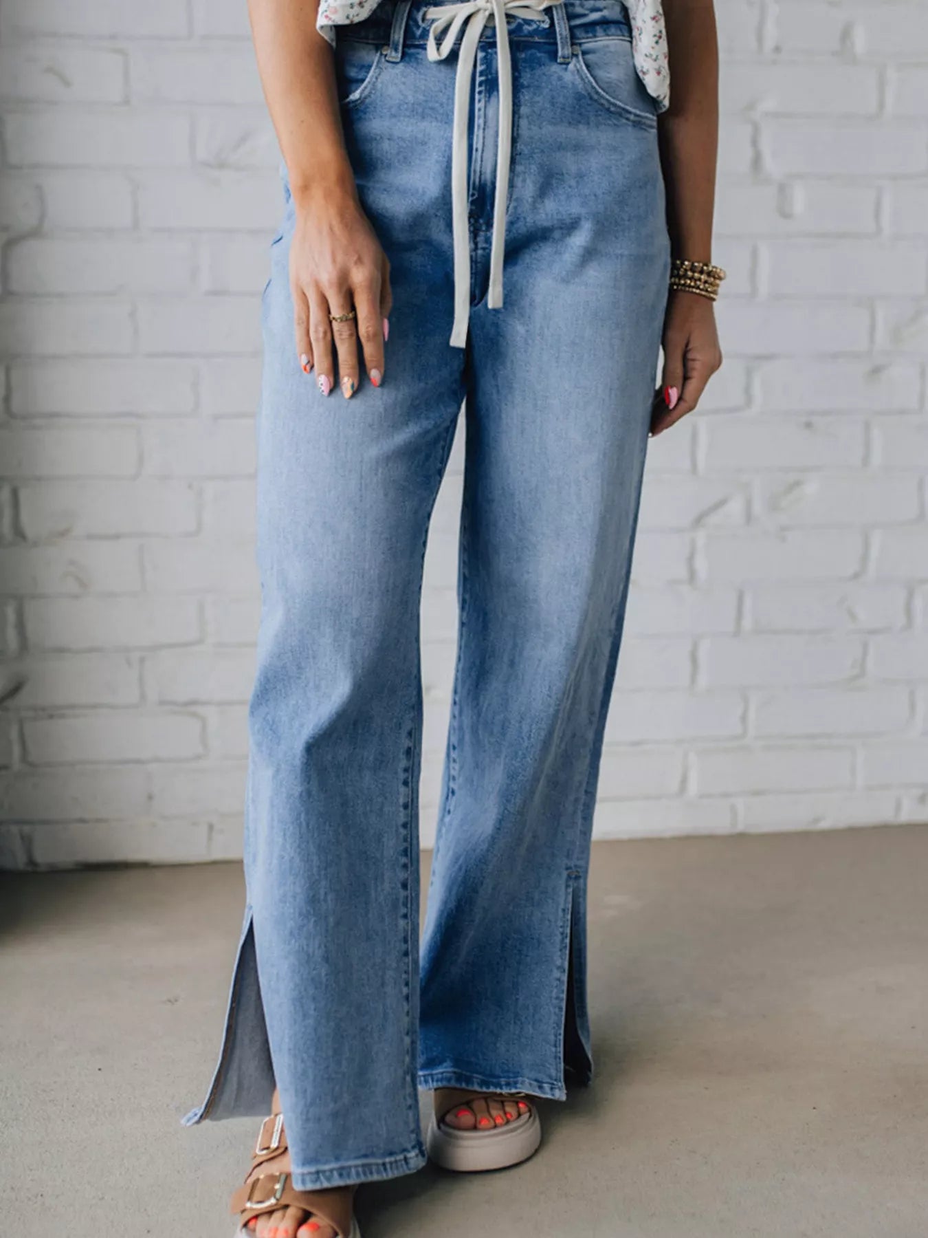 Slit Wide Leg Jeans - Premium variable from Tooksie - Just $65.99! Shop now at Tooksie