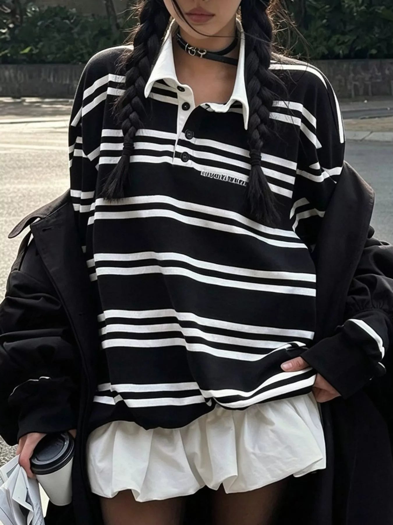Black & White Striped Oversized Rugby Shirt - Premium variable from Tooksie - Just $41.99! Shop now at Tooksie