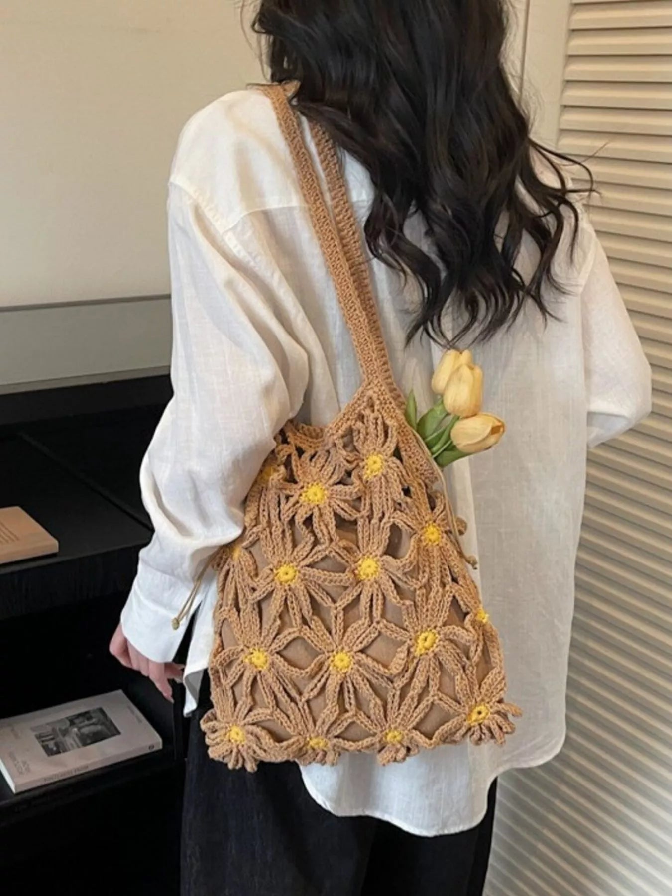 Crochet Daisy Shoulder Bag - Premium simple from Tooksie - Just $38.99! Shop now at Tooksie
