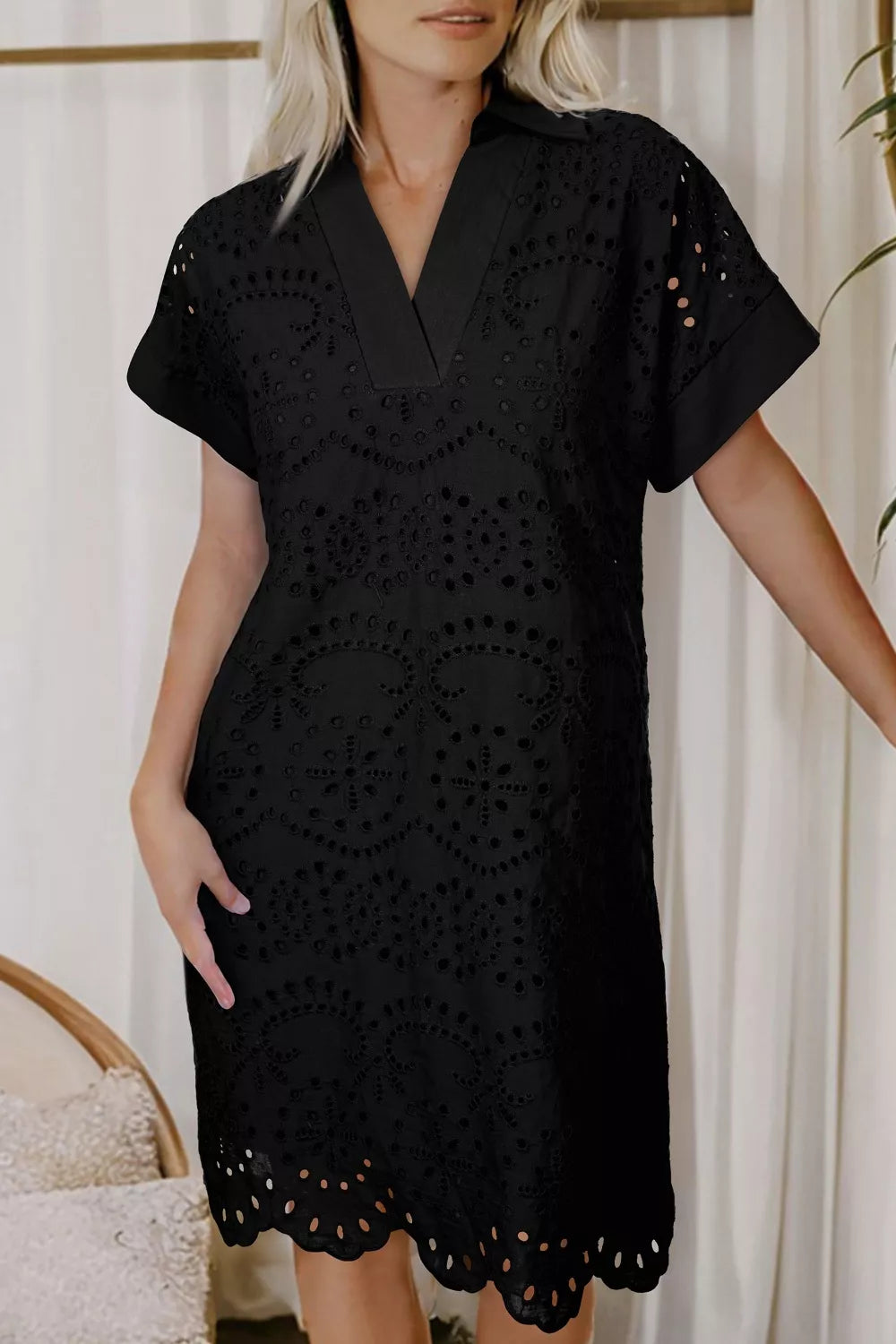 Eyelet Trim Short Sleeve Dress - Premium variable from Tooksie - Just $61.99! Shop now at Tooksie