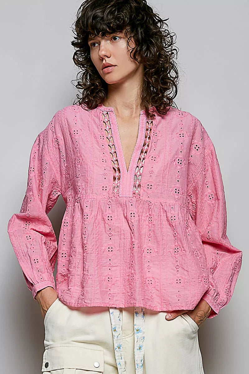 Eyelet Lace Empire Waist Blouse - Premium variable from Tooksie - Just $66.99! Shop now at Tooksie