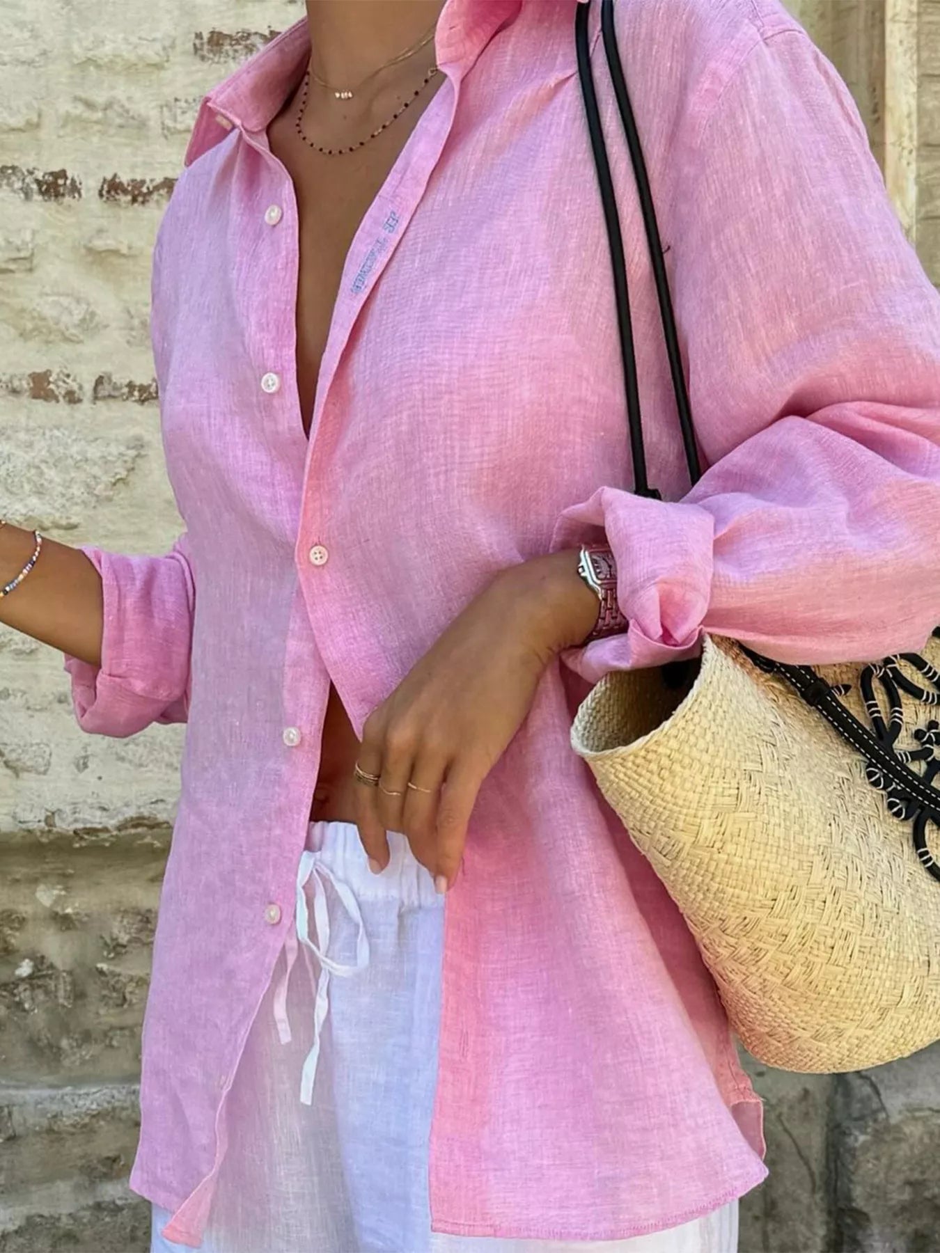 Pink Button Down Long Sleeve Shirt - Premium variable from Tooksie - Just $47.99! Shop now at Tooksie