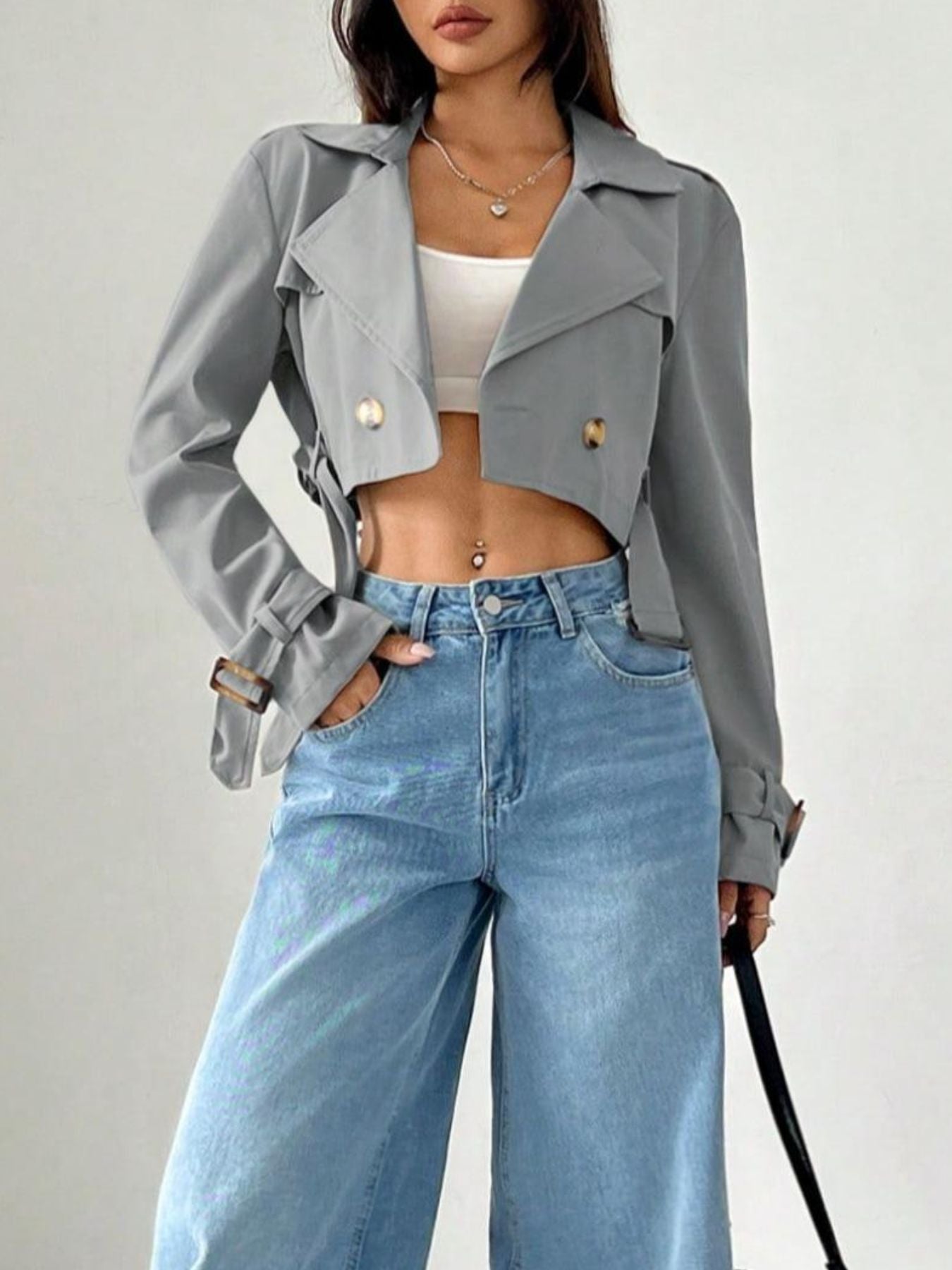Double-Breasted Cropped Trench Coat - Premium variable from Tooksie - Just $47.99! Shop now at Tooksie