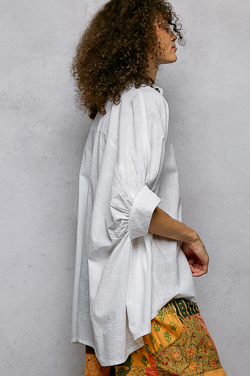 Button Down Half Dolman Sleeve Shirt - Premium variable from Tooksie - Just $43.99! Shop now at Tooksie