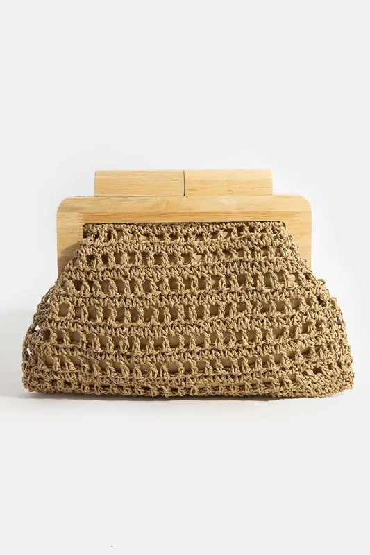 Straw Braided Wooden Top Frame Clutch Bag - Premium simple from Tooksie - Just $48.99! Shop now at Tooksie