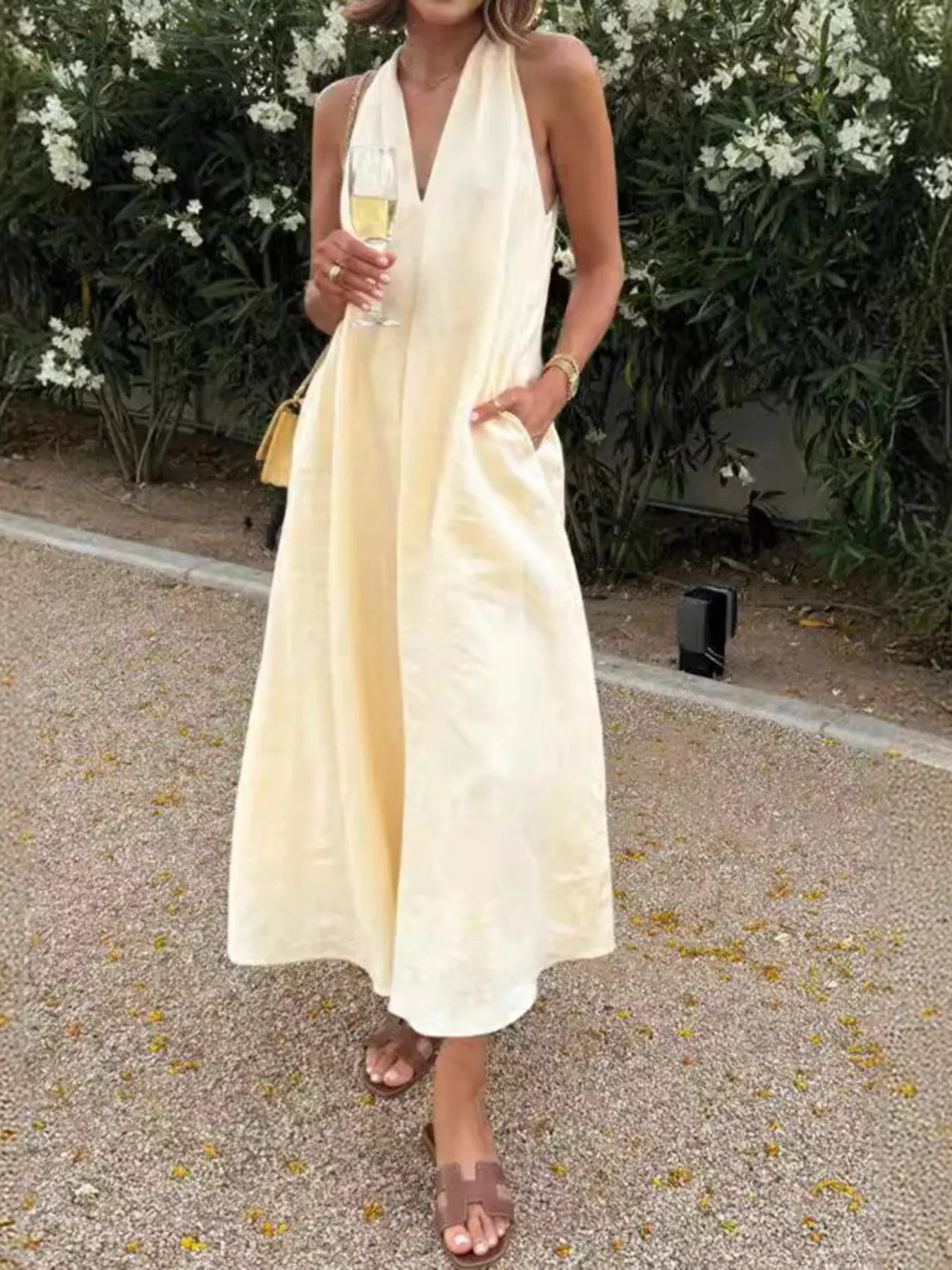 Halter V-Neck Midi Dress - Premium variable from Tooksie - Just $39.99! Shop now at Tooksie