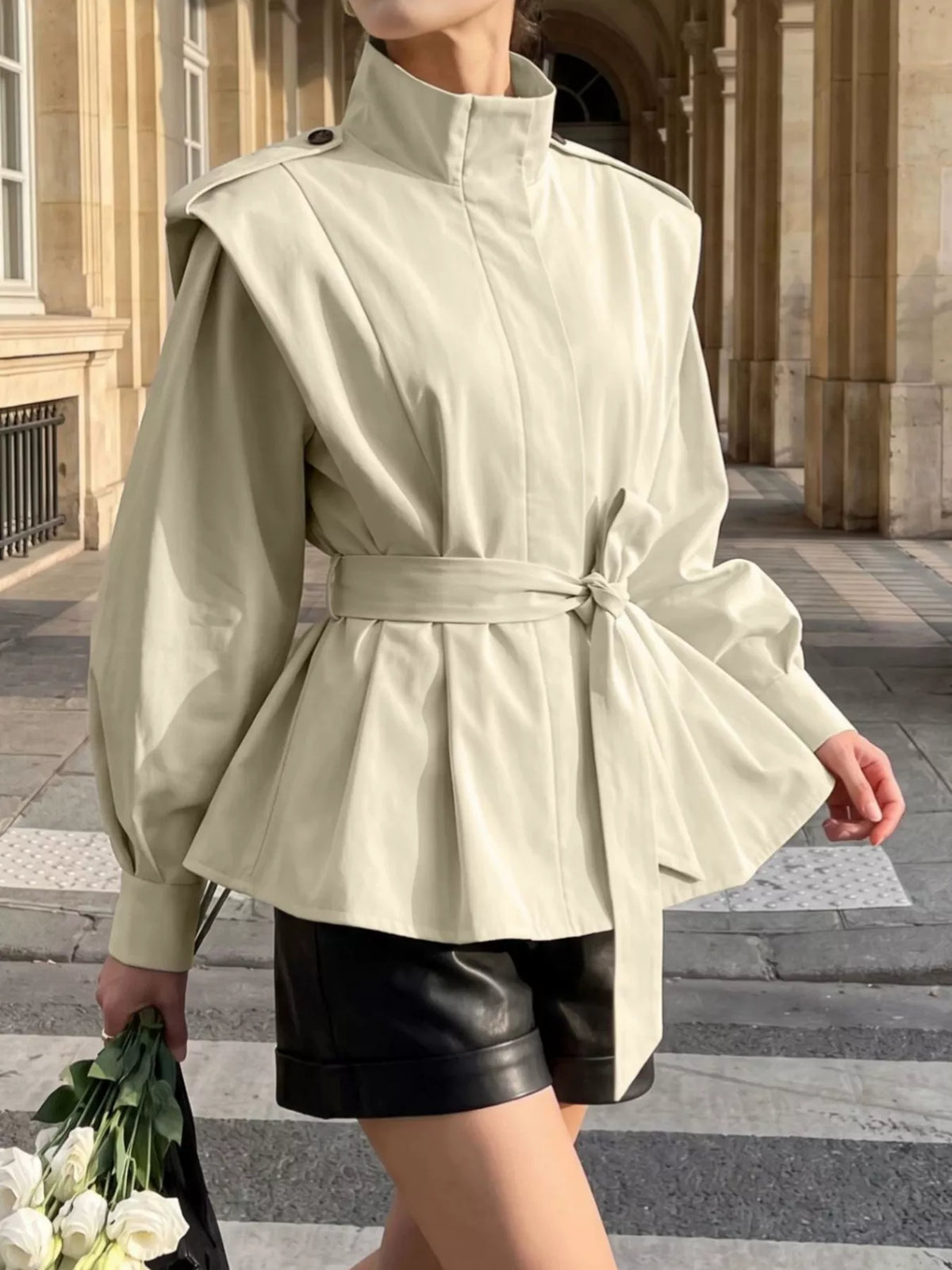 Funnel Neck Epaulette Detail Jacket - Premium variable from Tooksie - Just $67.99! Shop now at Tooksie