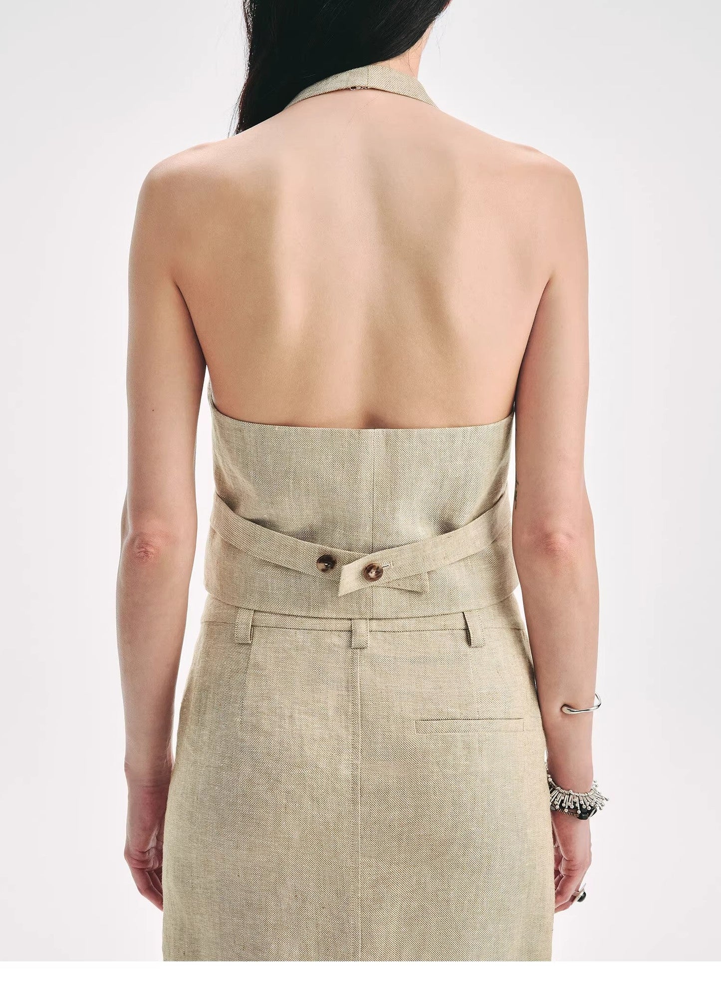 Linen V-Neck Halter Vest and Fishtail Skirt Set - Premium variable from Tooksie - Just $82.99! Shop now at Tooksie