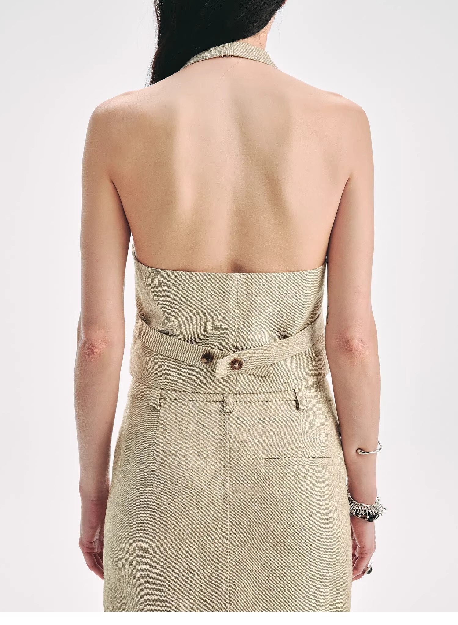 Linen V-Neck Halter Vest and Fishtail Skirt Set - Premium variable from Tooksie - Just $82.99! Shop now at Tooksie
