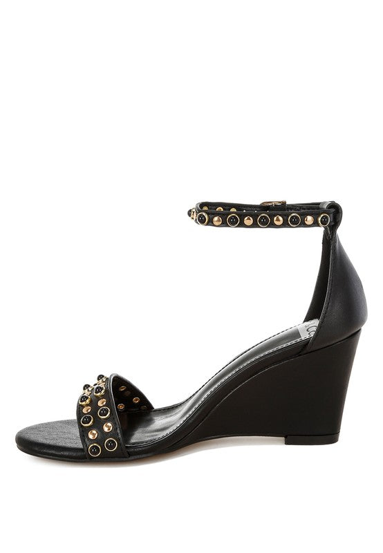 Stud Embellished Wedge Sandals - Premium variable from Tooksie - Just $63.99! Shop now at Tooksie