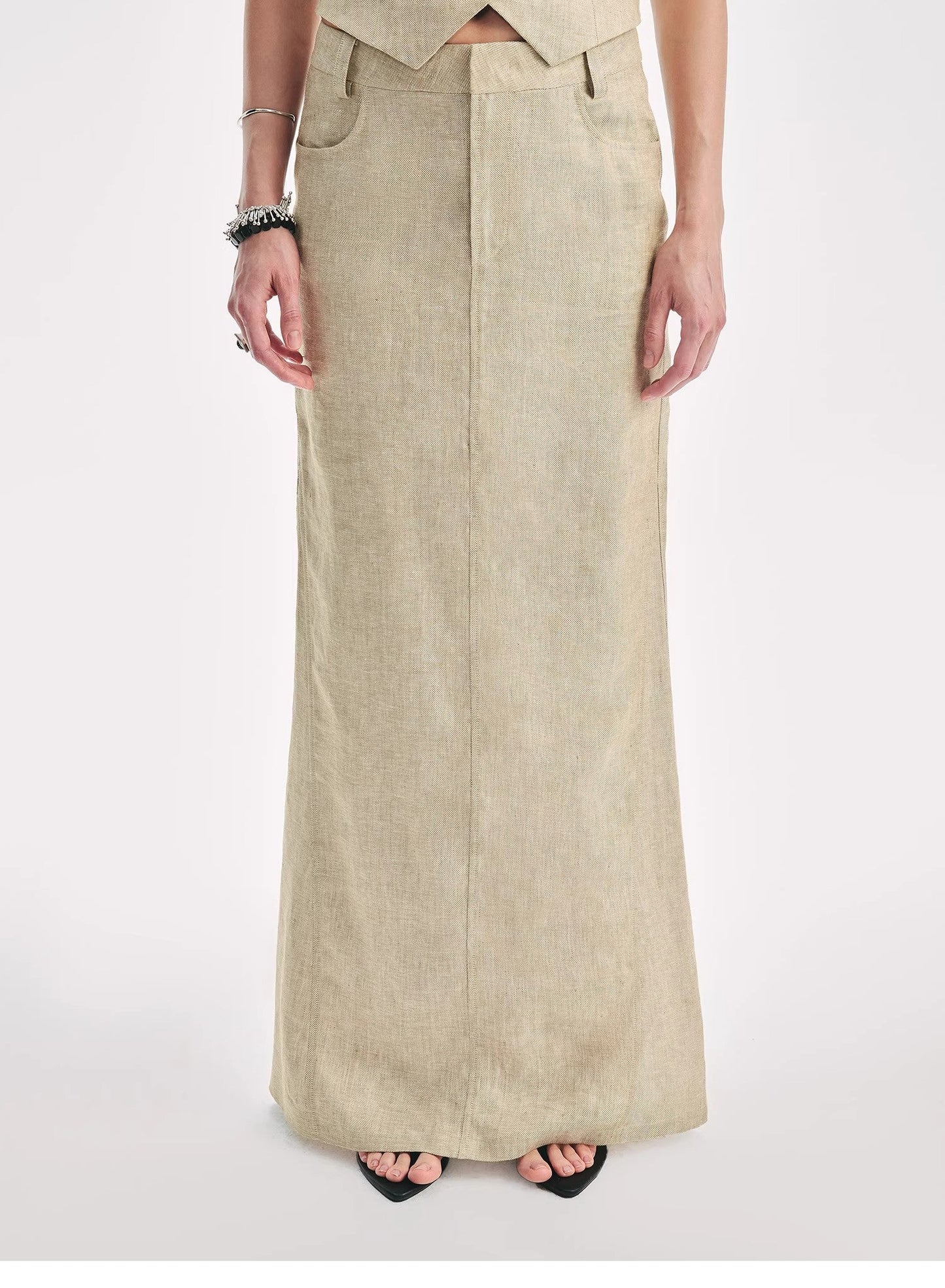 Linen V-Neck Halter Vest and Fishtail Skirt Set - Premium variable from Tooksie - Just $82.99! Shop now at Tooksie