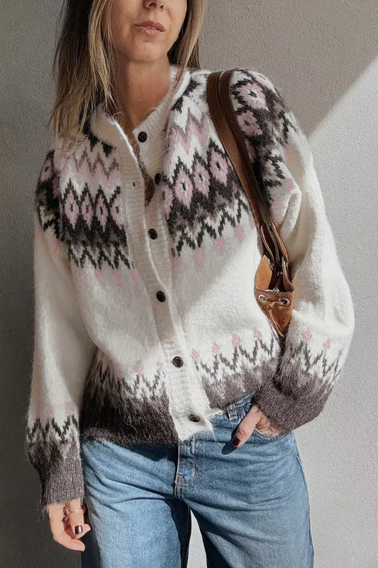 Fair Isle Buttoned Knit Cardigan - Premium variable from Tooksie - Just $58.99! Shop now at Tooksie
