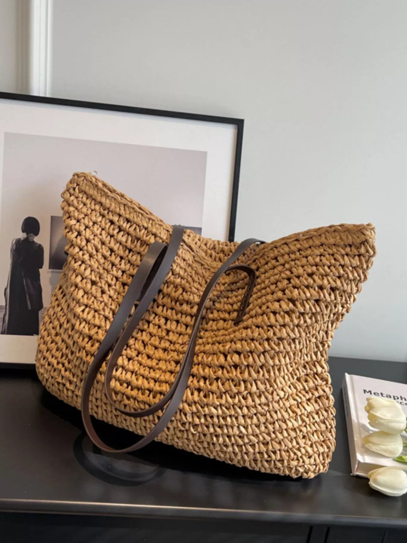 Woven Straw Shoulder Bag - Premium  from Trendsi - Just $31.99! Shop now at Tooksie