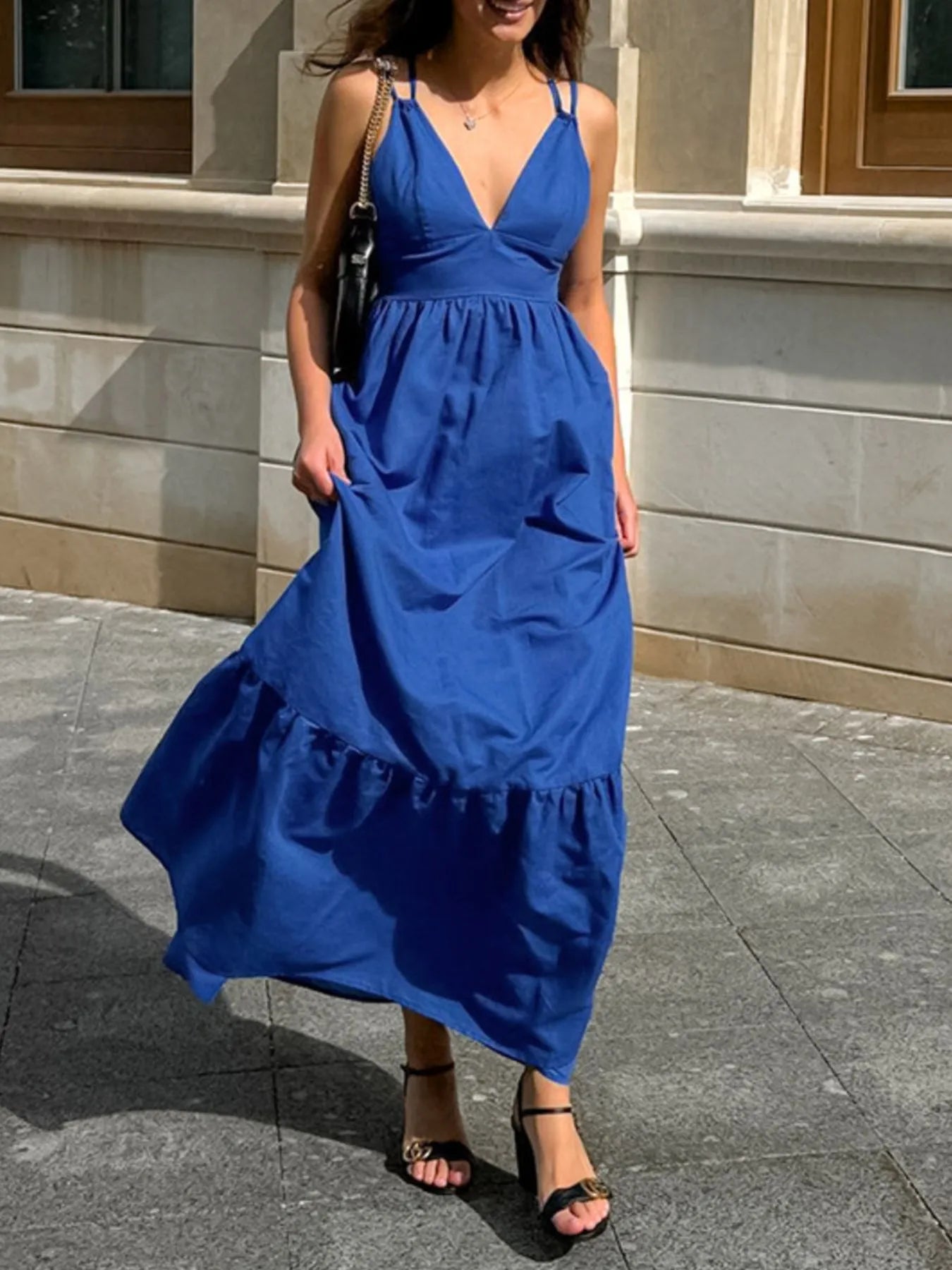 V-Neck Tiered Maxi Cami Dress - Premium variable from Tooksie - Just $45.99! Shop now at Tooksie