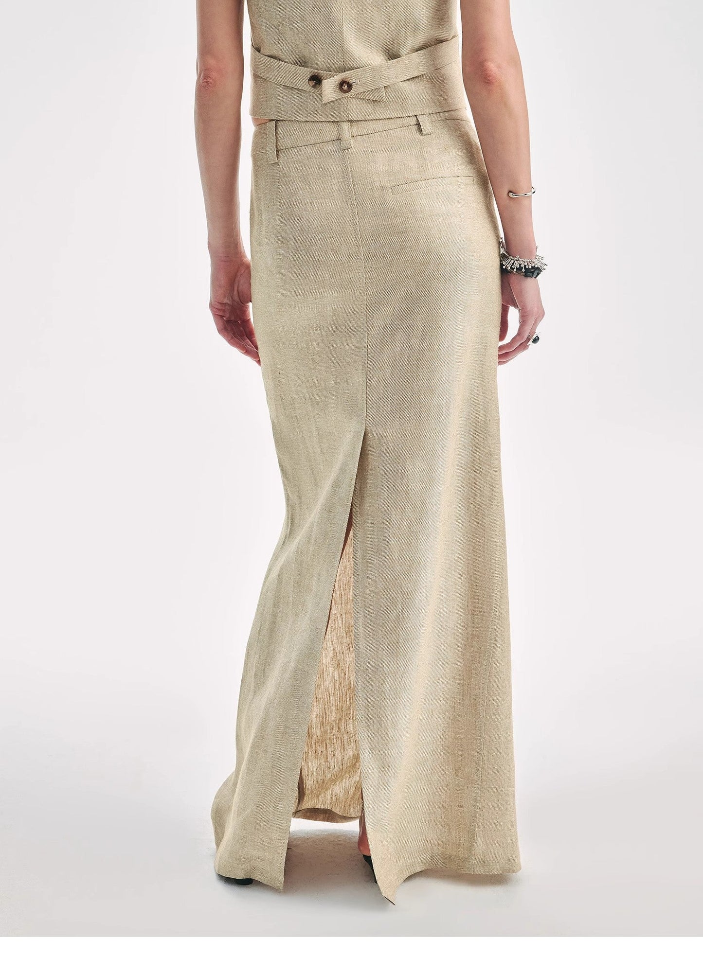 Linen V-Neck Halter Vest and Fishtail Skirt Set - Premium variable from Tooksie - Just $82.99! Shop now at Tooksie