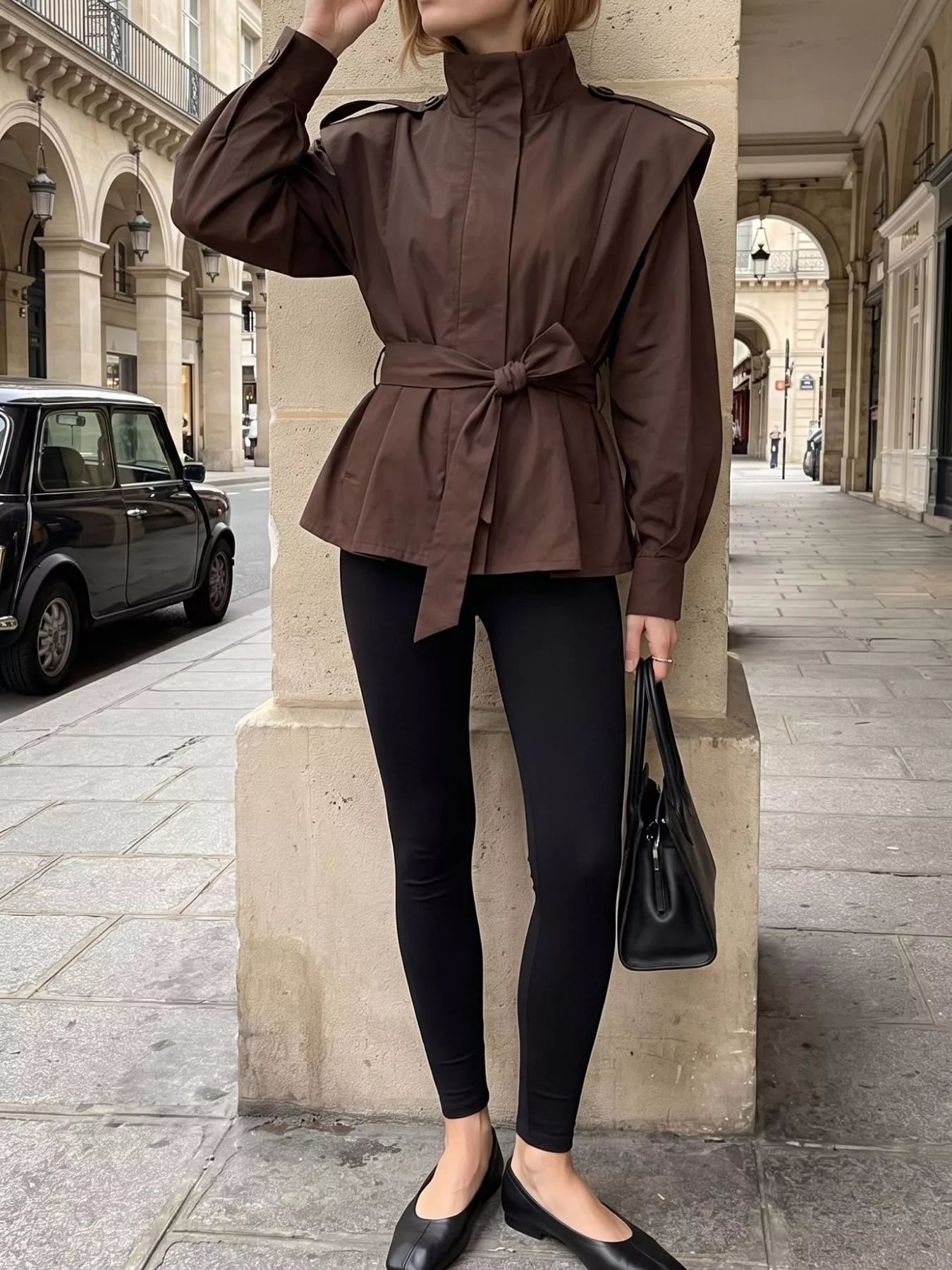 Funnel Neck Epaulette Detail Jacket - Premium variable from Tooksie - Just $67.99! Shop now at Tooksie